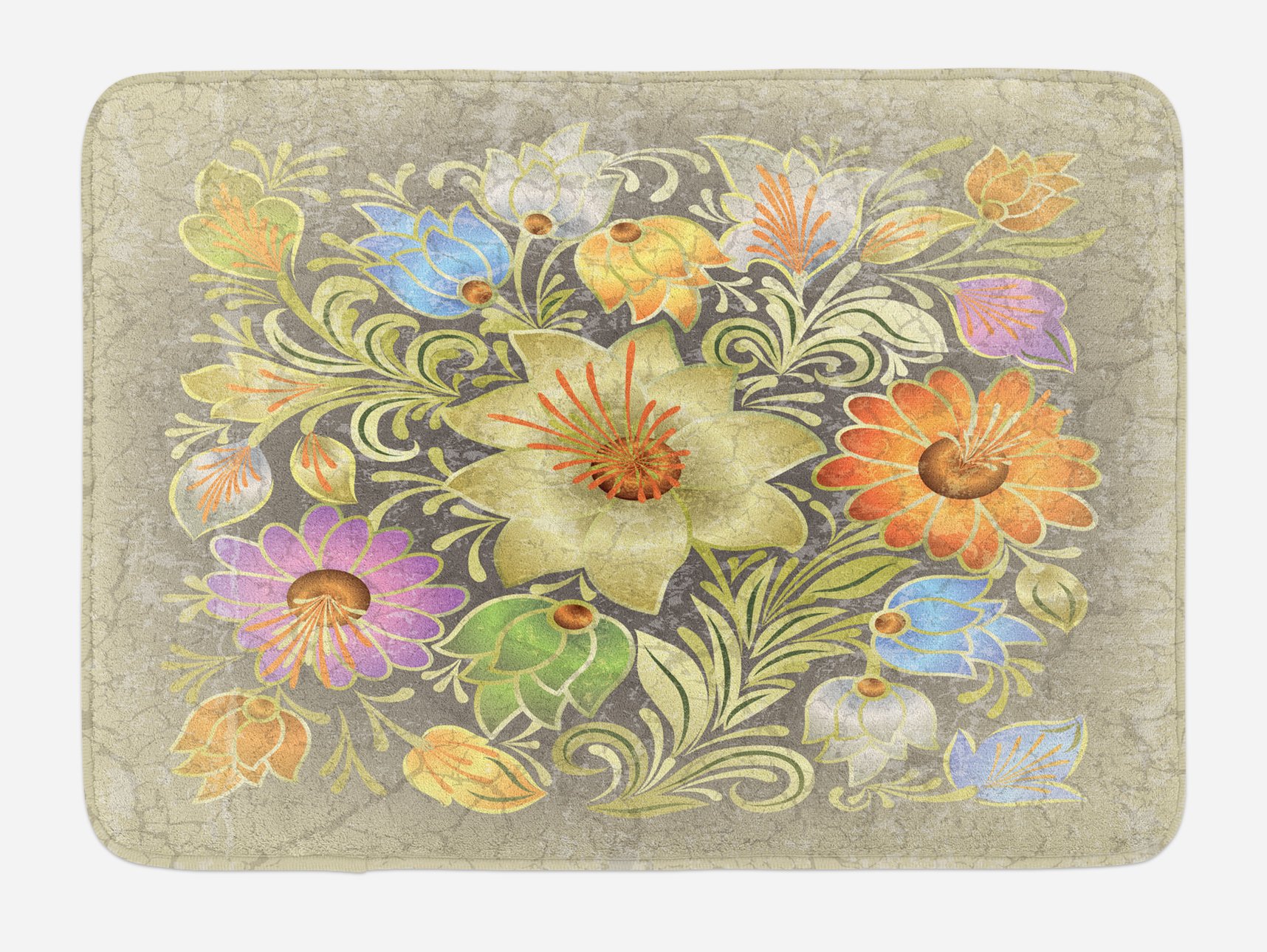 Ambesonne Grunge Bath Mat - Bohemian Ornate Floral Bouquet on Antique Marble, Non-Slip Plush Bathroom Rug, 30.2 x 20 Inches, Multicolor - Perfect for Vintage & Boho Style Bathroom Decor