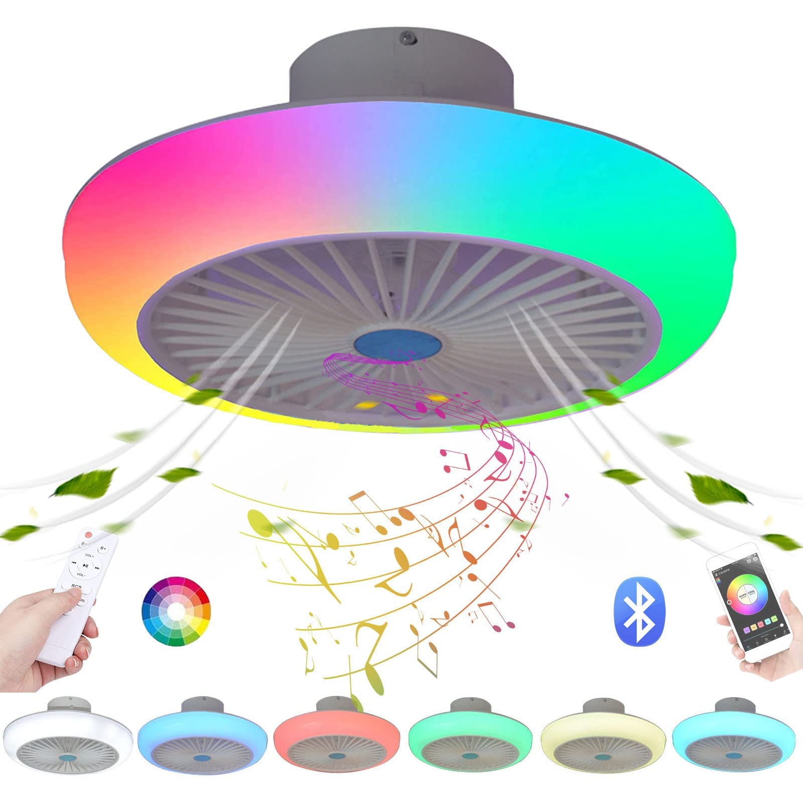Smart RGB Dimmable LED Ceiling Fan with Bluetooth Speaker & Remote Control - 17.7