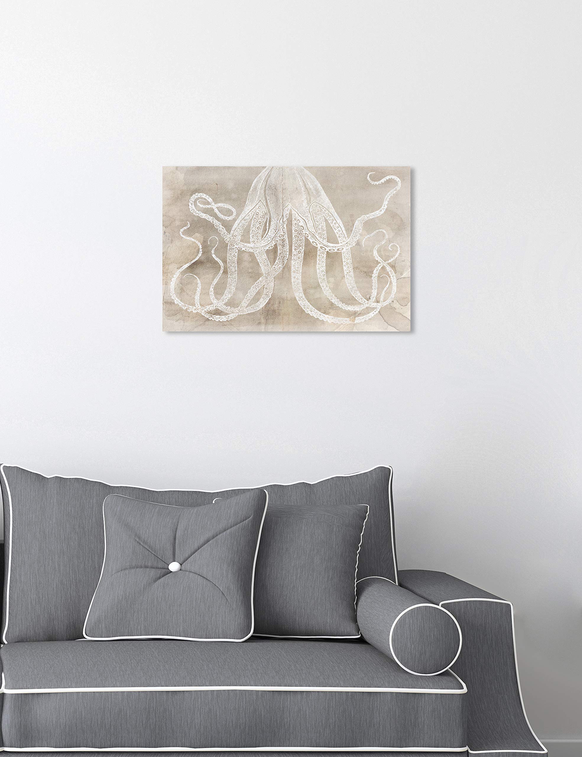 Oliver Gal 'Octopus Paper' Beige Sea Animals Wall Art Print - Premium Canvas 15