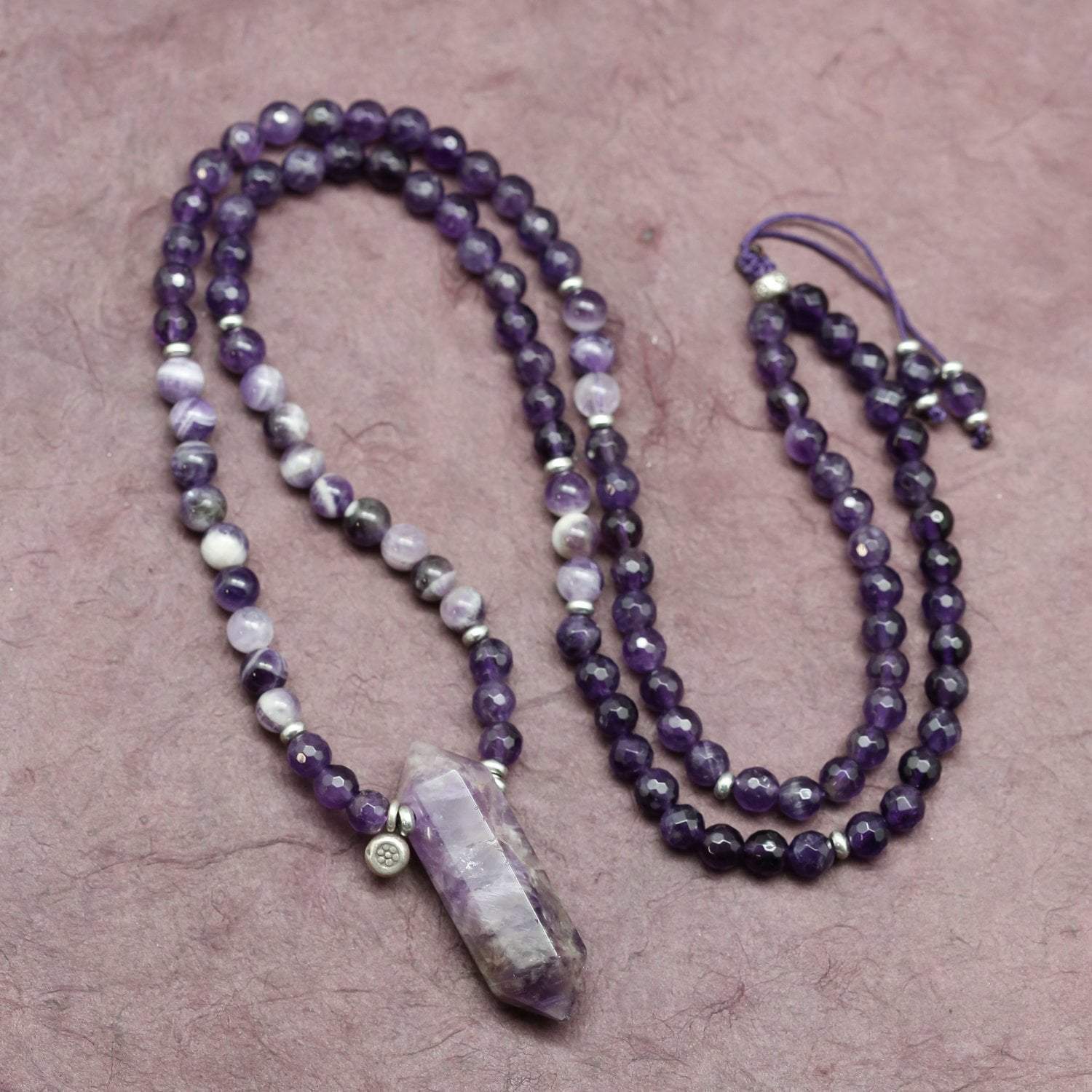 Natural Amethyst Chakra Healing Mala Beads - Meditation, Yoga & Spiritual Energy Balancing Jewelry for Stress Relief & Positive Vibes