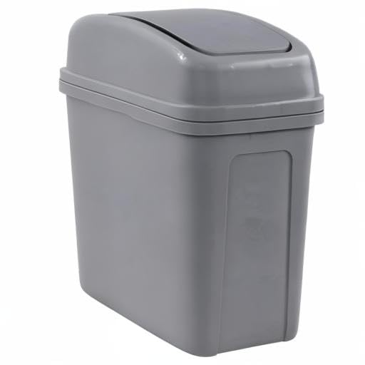 2 Gallon Small Swing Lid Trash Can - Compact Kitchen & Bathroom Garbage Bin with Swing-Top Lid, Gray - Perfect for Office, Dorm, or Under Sink Use
