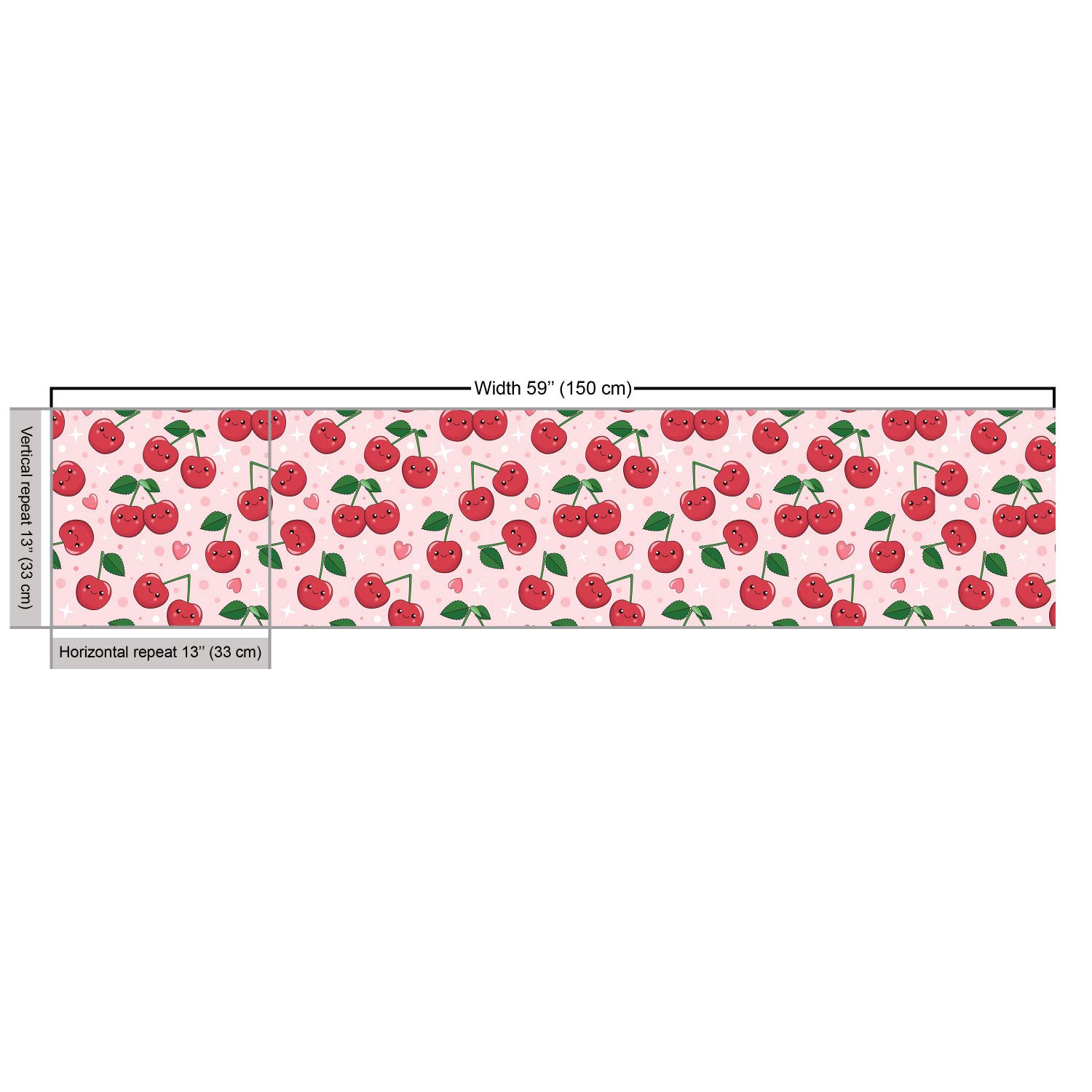 Ambesonne Funny Kawaii Berries Fabric - 10 Yards of Cherry Branch Print with Smiling Faces in Pale Pink & Ruby Green - Upholstery & Home Decor Fabric for Couples Bedroom, Romantic Duvet Covers, Throw Pillows & DIY Crafts