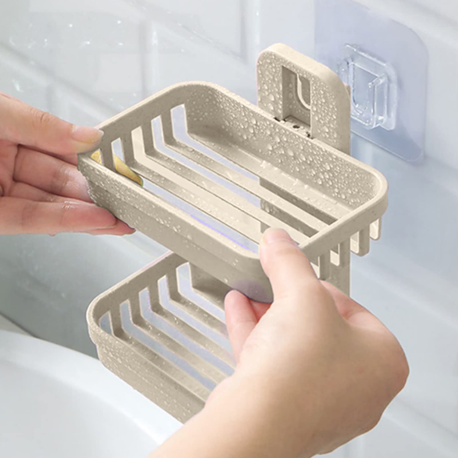 Wolpin Wall Mounted Soap Dish Holder - Double Layer Plastic Soap Stand for Bathroom & Kitchen Sink, Magic Stickers Included (1-Pack, Random Color) - Perfect for Small Spaces, RVs & Dorm Rooms