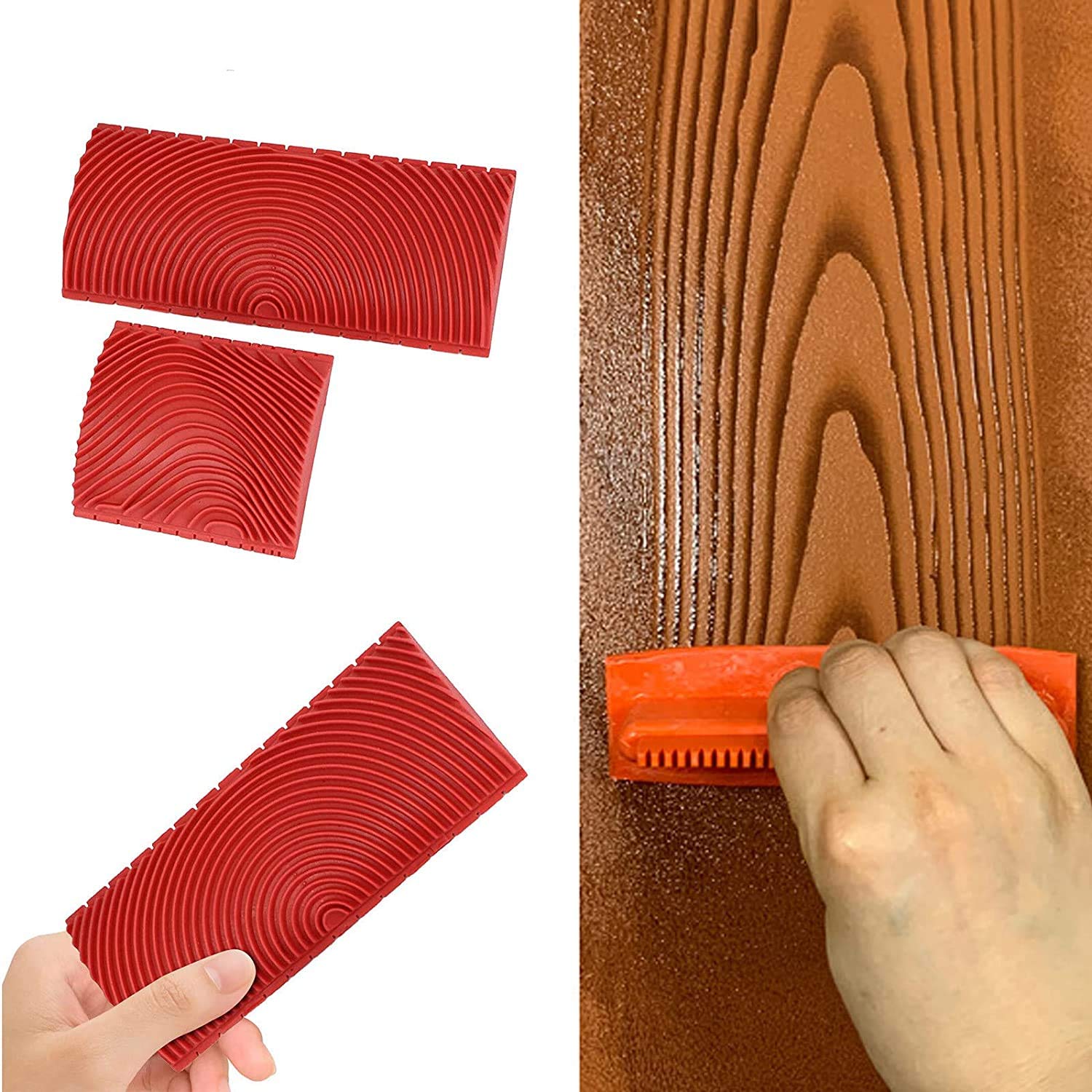 Utoolmart Wood Graining Painting Tool Set - DIY Art Paint Rubber Roller for Wall Decoration & Faux Wood Finish (MS9, Red, 1 Piece) - Perfect for Home Improvement, Furniture Restoration & Creative Craft Projects