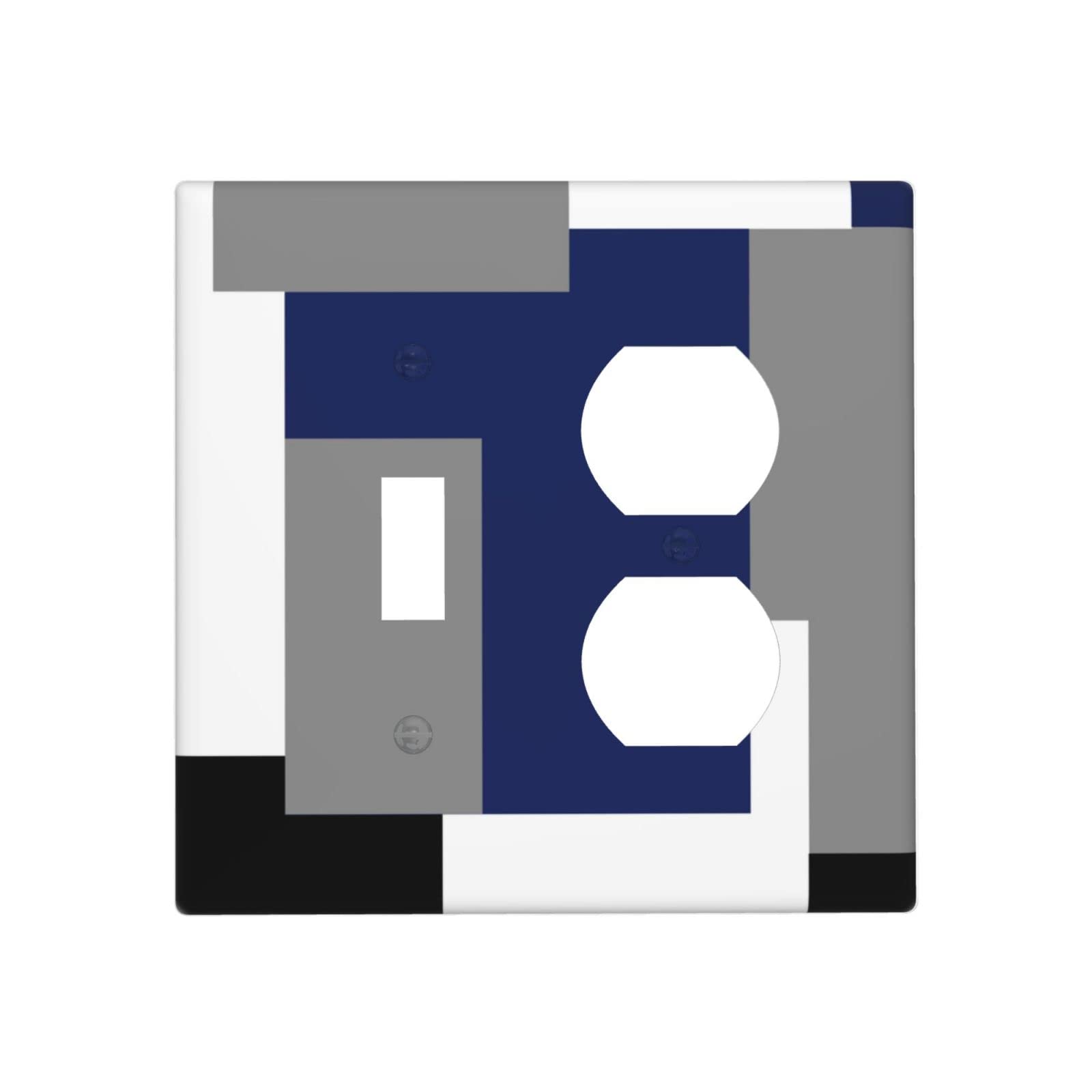Abstract Blue Gray Light Switch Cover - Decorative 2 Gang Duplex Outlet Wall Plate - Funny Toggle Combination Faceplate 4.5 x 4.5 Inch - Perfect for Home, Office & Kids Room Decor