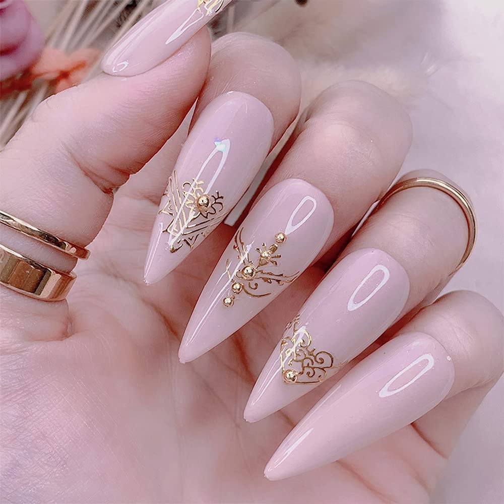3D Gold Floral Nail Art Stickers - Self Adhesive Nail Decals with Leaves & Flowers for Women & Girls (12 Styles) - Perfect for Parties, Weddings, and Special Occasions