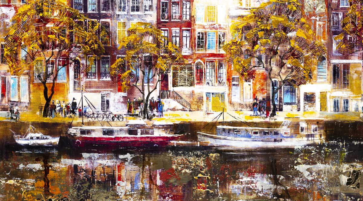 Amsterdam Reflections Original Canvas Art Print - Stunning Cityscape Wall Decor for Living Room, Bedroom & Office