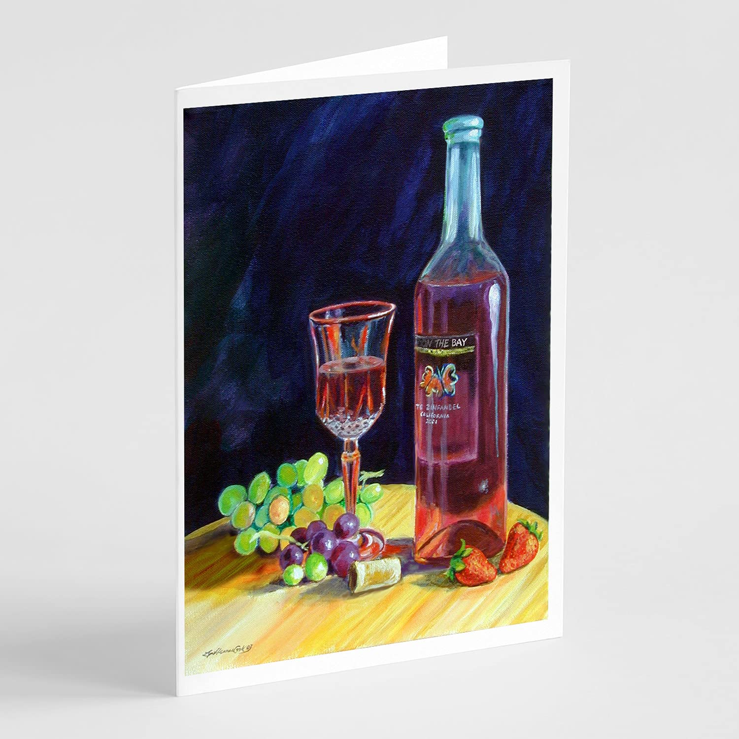 Caroline's Treasures 7185GCA7P Whimsical Red Wine Bottle & Glass Blank Greeting Cards - Pack of 8 A7 Size (5x7) Note Cards with Envelopes | Perfect for Birthday Wishes, Thank You Notes & Party Invitations