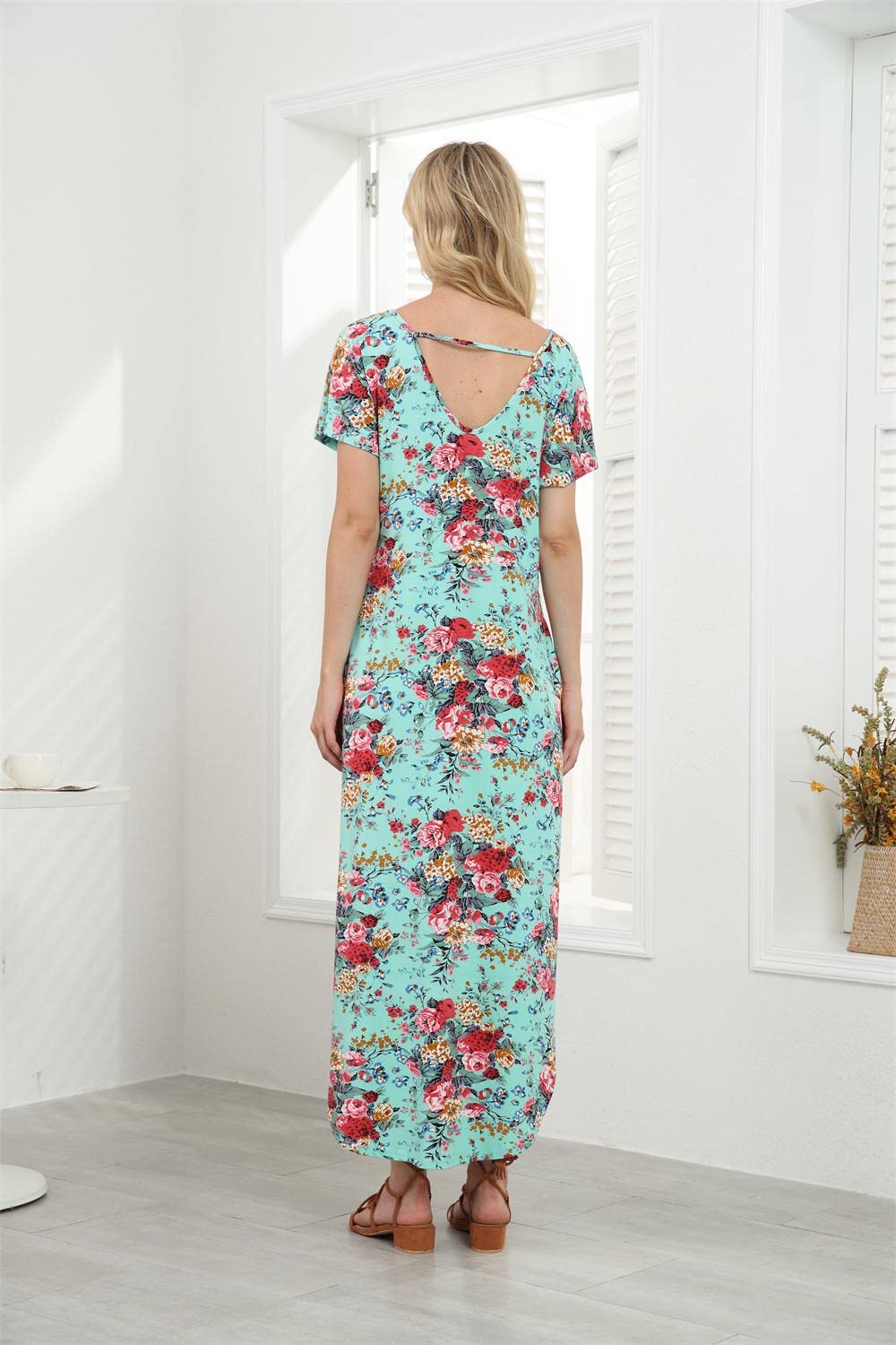 Floral Print Women's Maxi Dress - Long Casual Summer Dress with Pockets for Beach, Party & Vacation | Boho Chic Flowy Dress for Outdoor Events & Travel