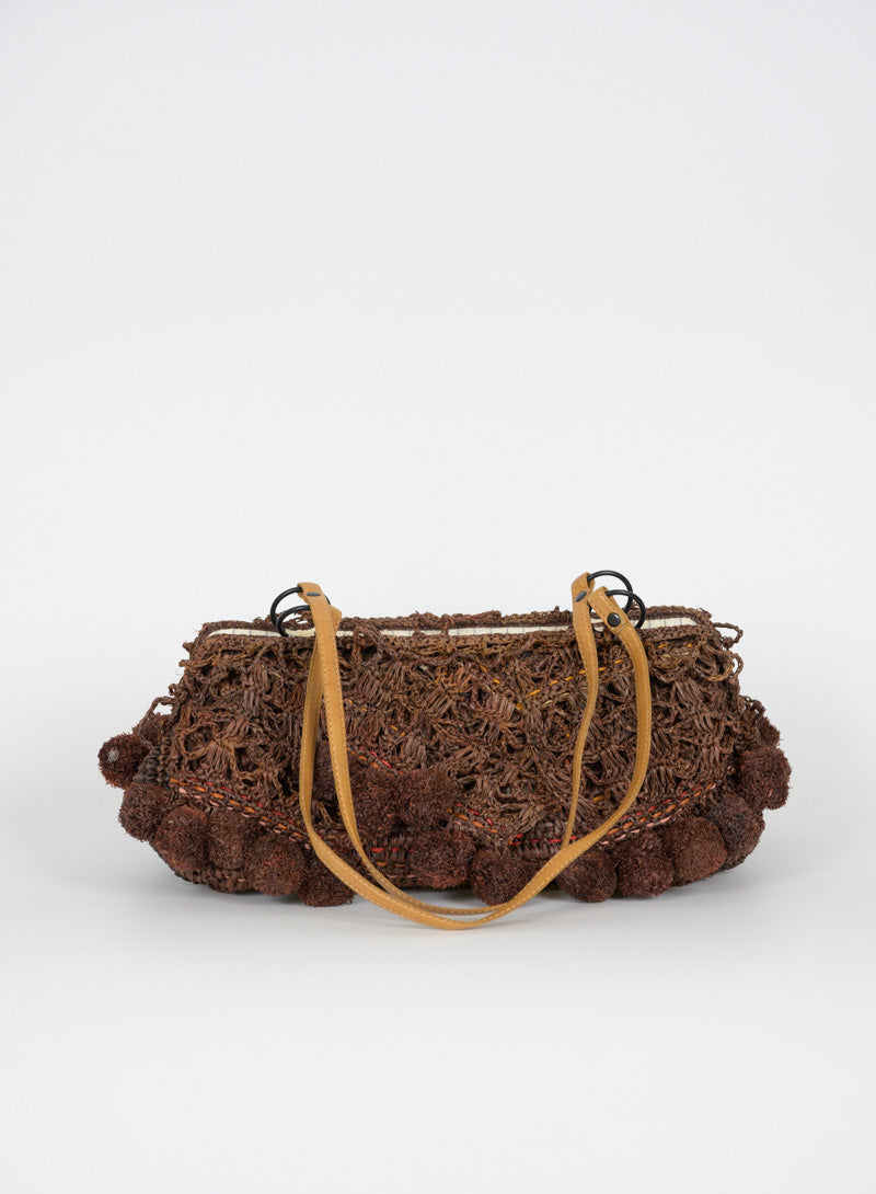 Jamin Puech Straw Borsina Handbag with Pom Pom - Brown Woven Crossbody Bag for Women | Perfect for Beach, Travel and Everyday Use