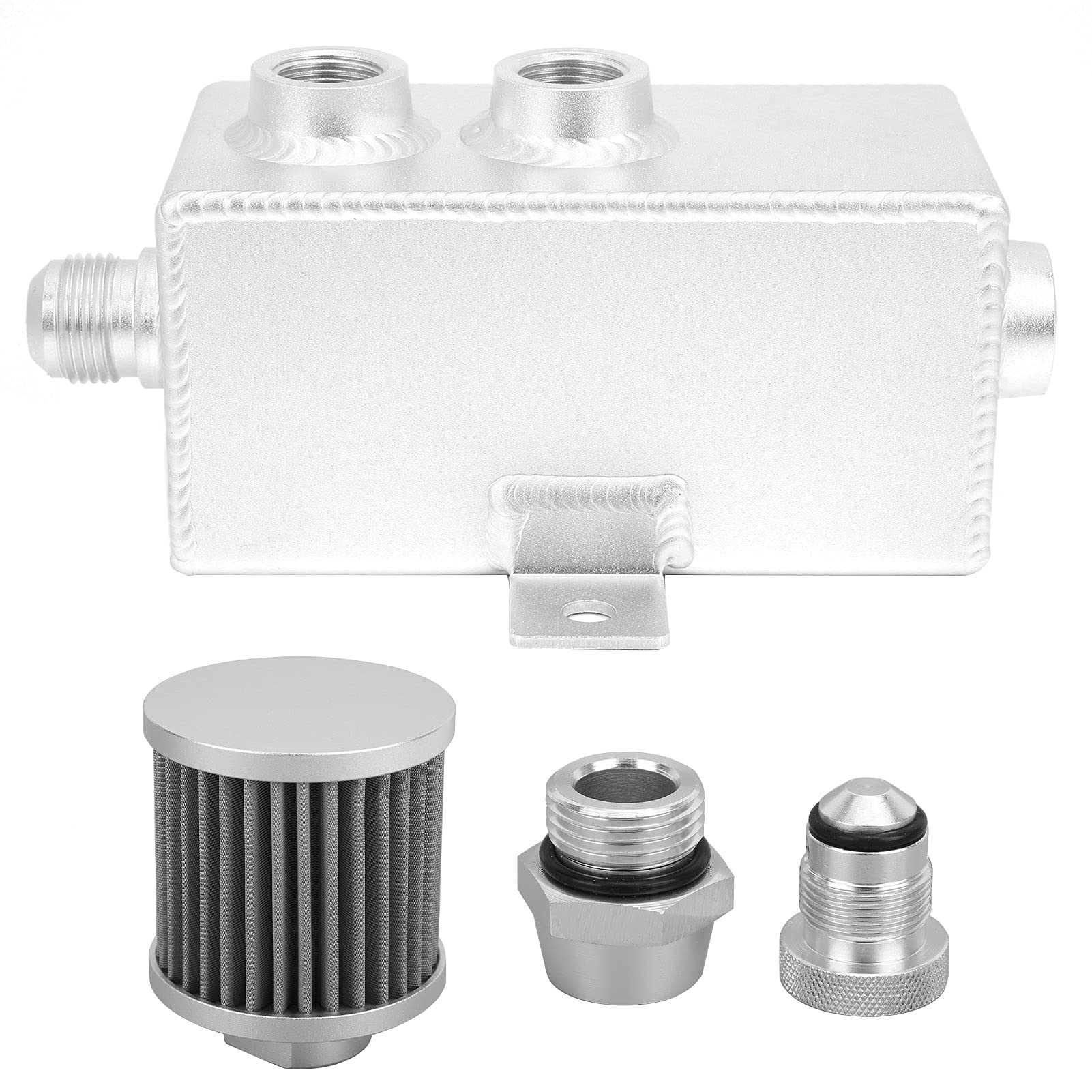 Universal 1L Aluminum Oil Catch Can - Coolant & Fuel Overflow Tank with Breather Filter & Drain Tap - Perfect for Car Engine Bays, Motorcycles & Performance Vehicles