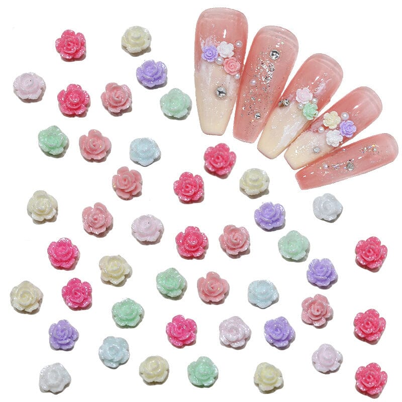 100pcs Colorful Mini Resin Flowers for Nail Art - 3D Nail Decorations for DIY Manicure, Acrylic Nails & Gel Polish - Perfect for Nail Salons, Home Use & Gift Giving