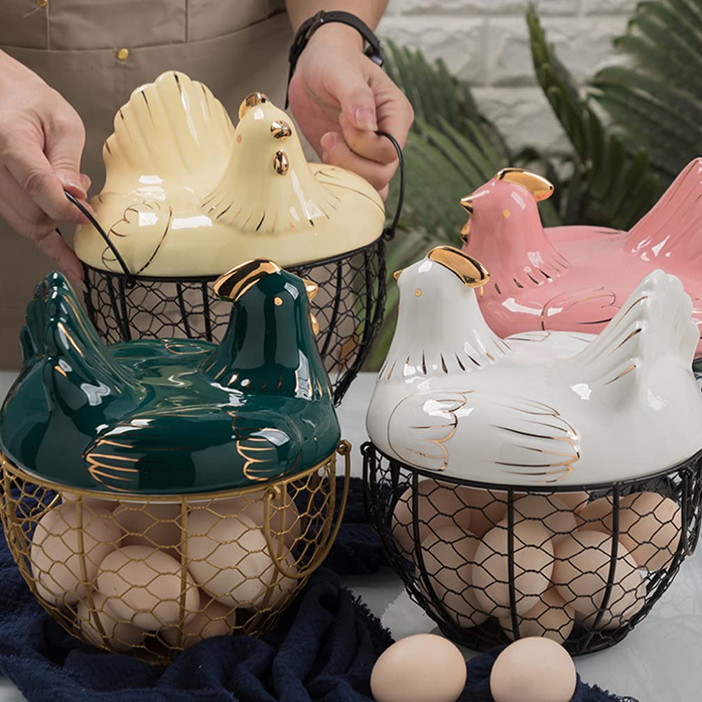 1pc Decorative Iron Art Egg Basket - Handheld Kitchen Egg Holder & Fruit Storage Basket for Farmhouse, Easter Decor, and Rustic Kitchen Organization