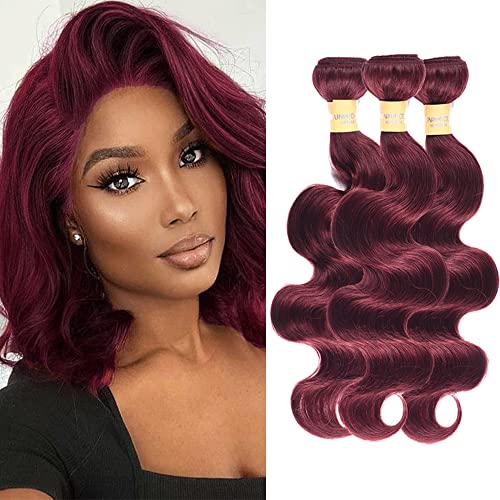 WOME 99J Peruvian Virgin Human Hair Bundles - 8A Burgundy Wine Red Body Wave Hair Extensions (12