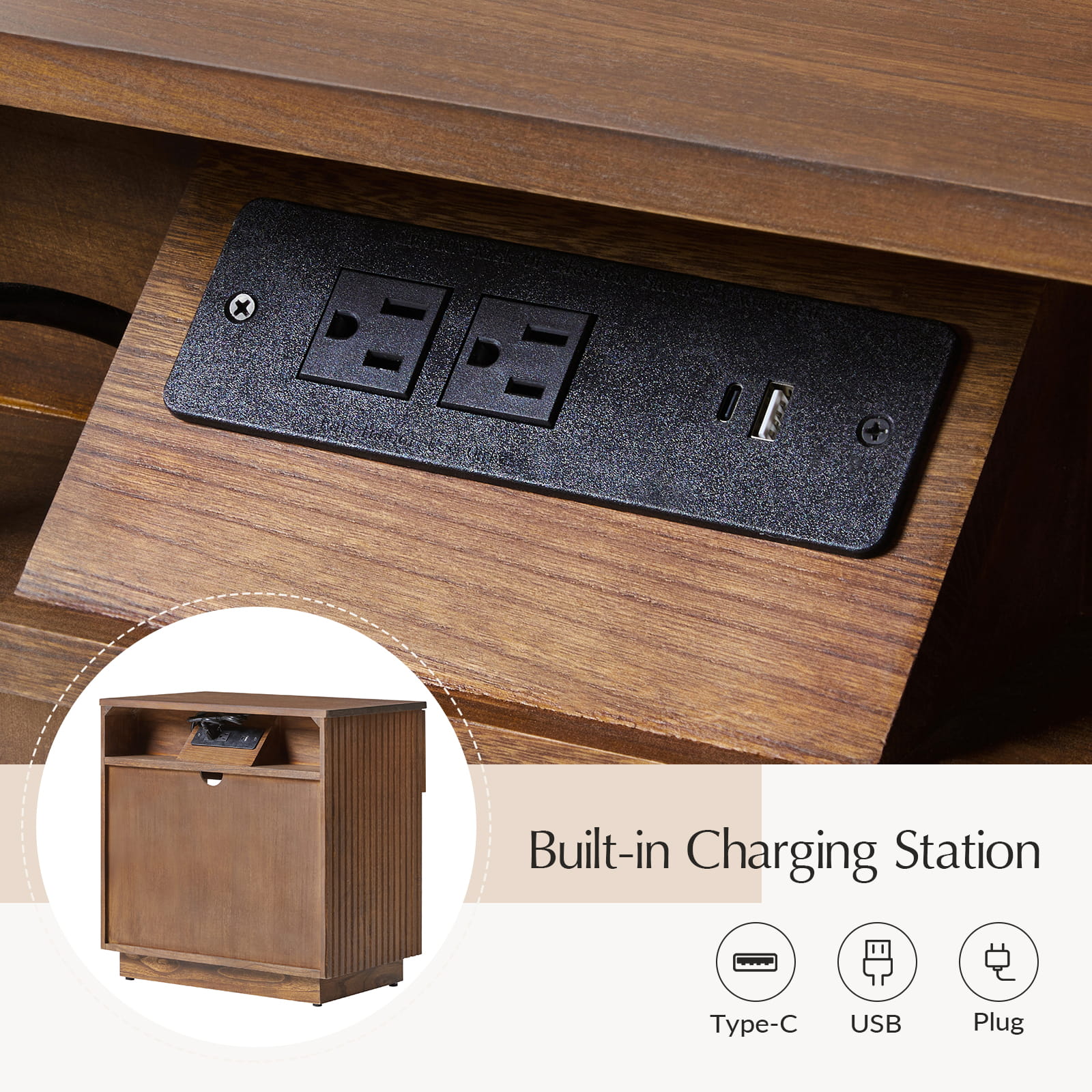 1 Drawer Nightstand with Open Shelf & USB Charging Station - Modern Bedside Table for Small Spaces, Bedroom, Living Room | Optional Types Available