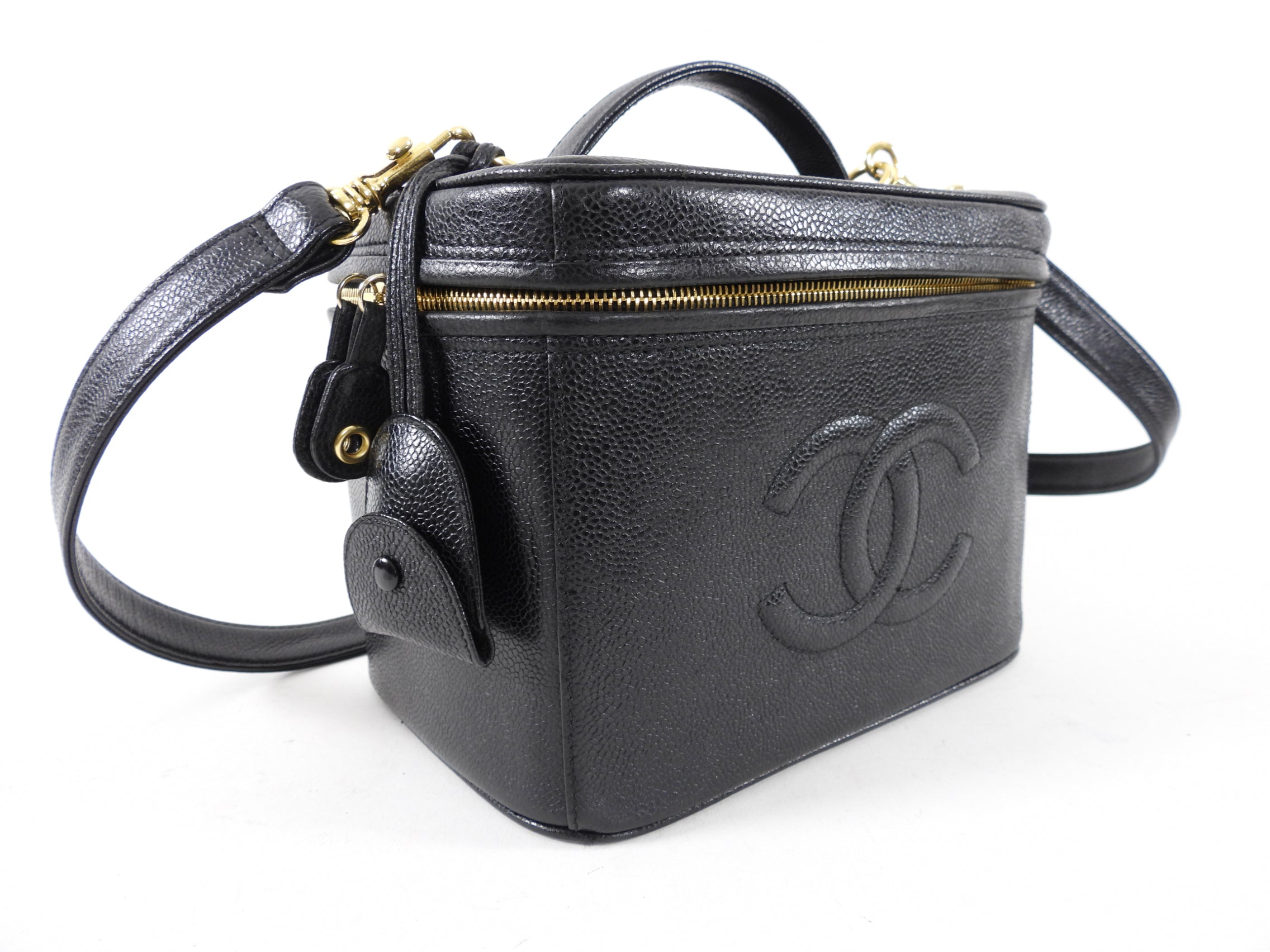 Chanel Vintage 1996 Black Caviar Leather CC Vanity Shoulder Bag - Luxury Crossbody Purse for Women, Perfect for Evening Parties & Date Nights