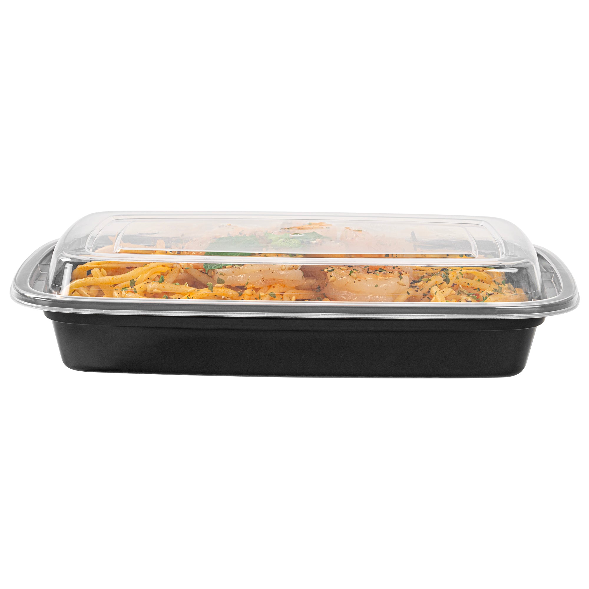 16 oz Black Rectangle Plastic Food Storage Container with Clear Lid - Microwave Safe (7.75