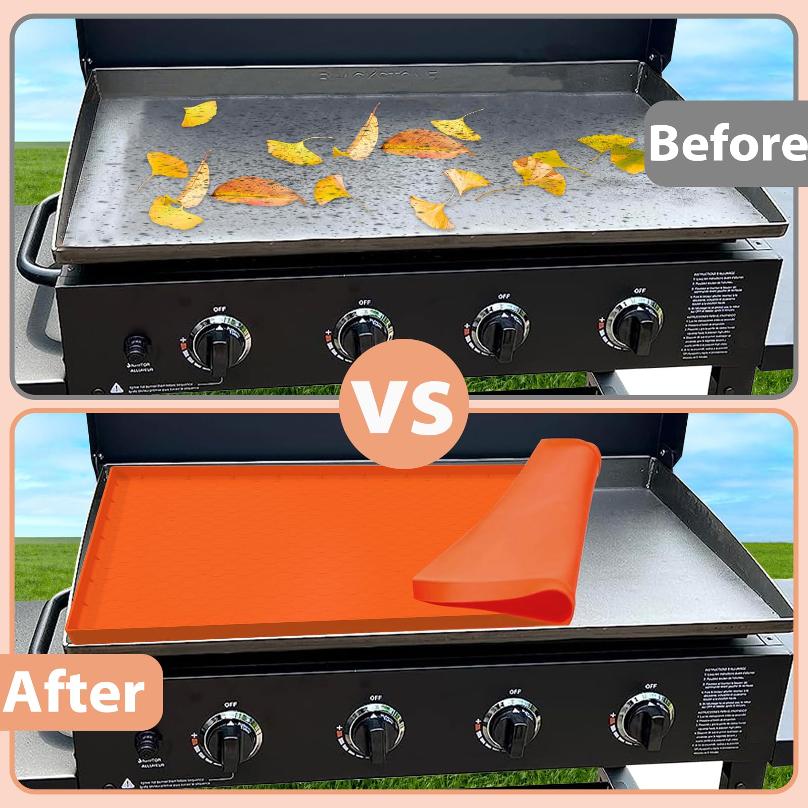 36 Inch Heavy Duty Silicone Griddle Cover - Food Grade Protective Mat for Blackstone Grill Top - Year-Round Durable Cover to Keep Cooking Surface Clean (Orange) - Perfect for Outdoor BBQs, Camping & Backyard Grilling