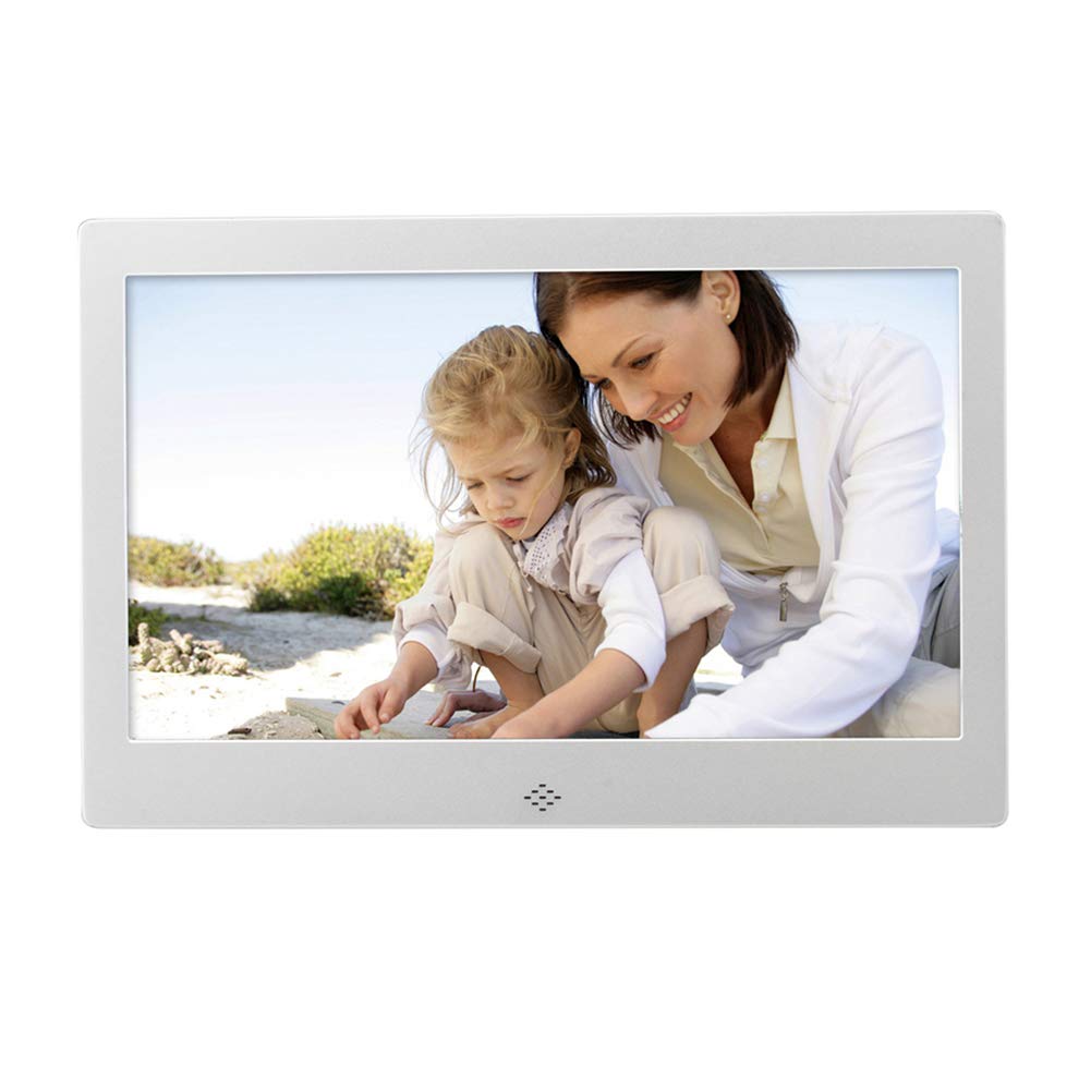 10-Inch Digital Photo Frame with MP3/MP4 Player - Multi-Function Electronic Picture Frame for Music, Video, Clock & Calendar - Silver Metal Display for Home, Office & Gift Giving