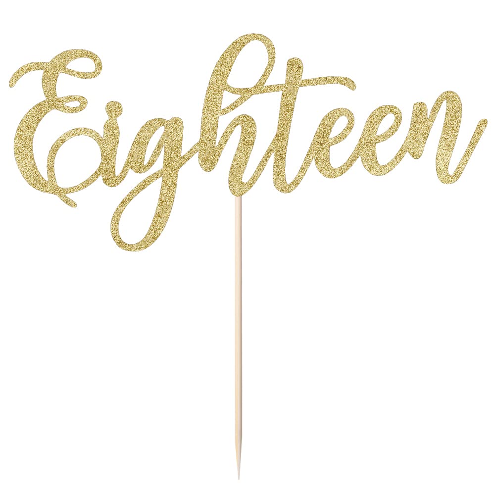 Happy 18th Birthday Cake Topper - Gold Glitter 'Cheers to 18 Years' Party Decorations for 18th Birthday Cakes, Teen Celebrations & Milestone Parties