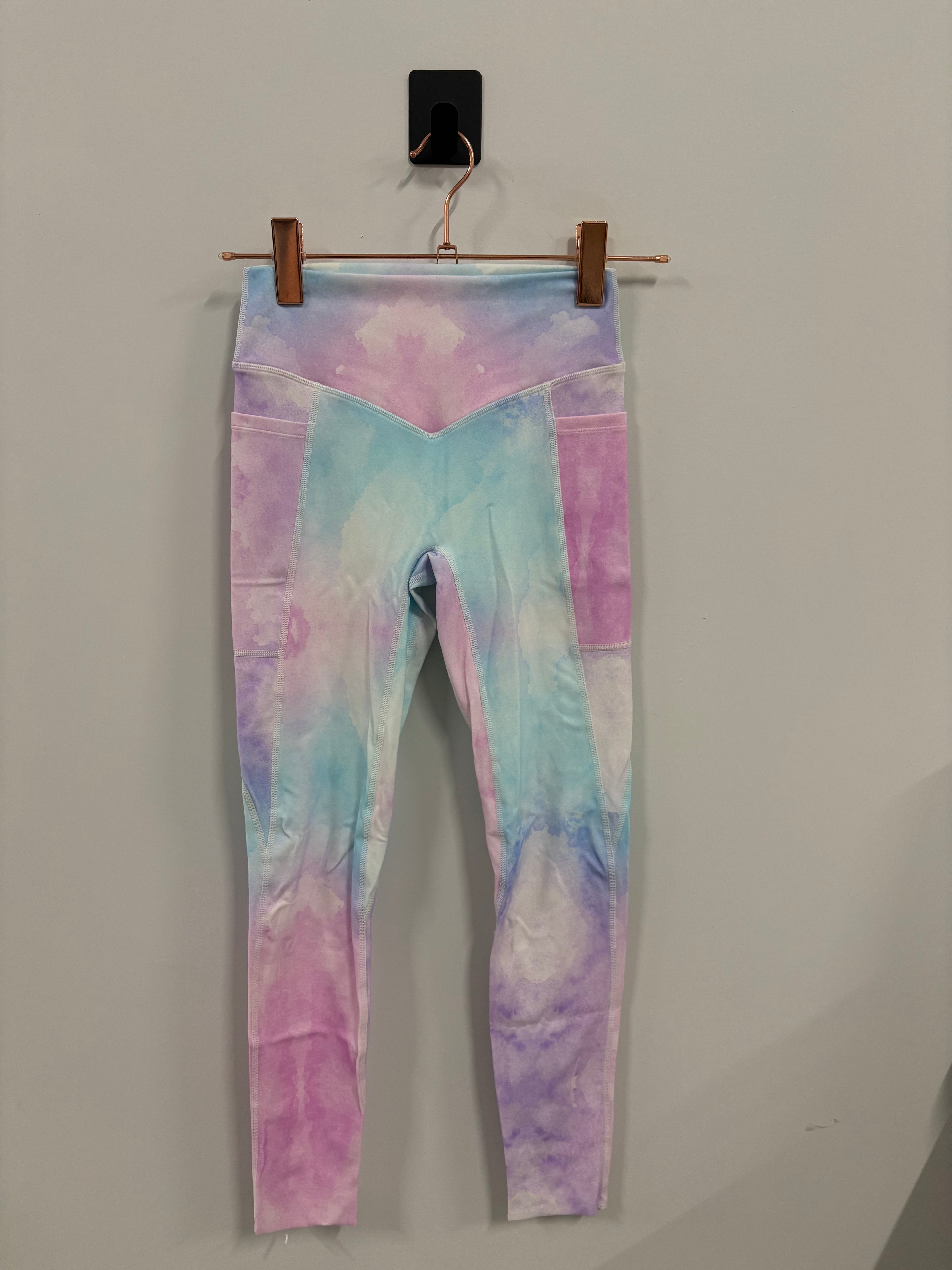 NKD Leggings with Pockets - Watercolor Print High Waist Yoga Pants for Women | Small | Perfect for Yoga, Running, Gym & Lounge Wear