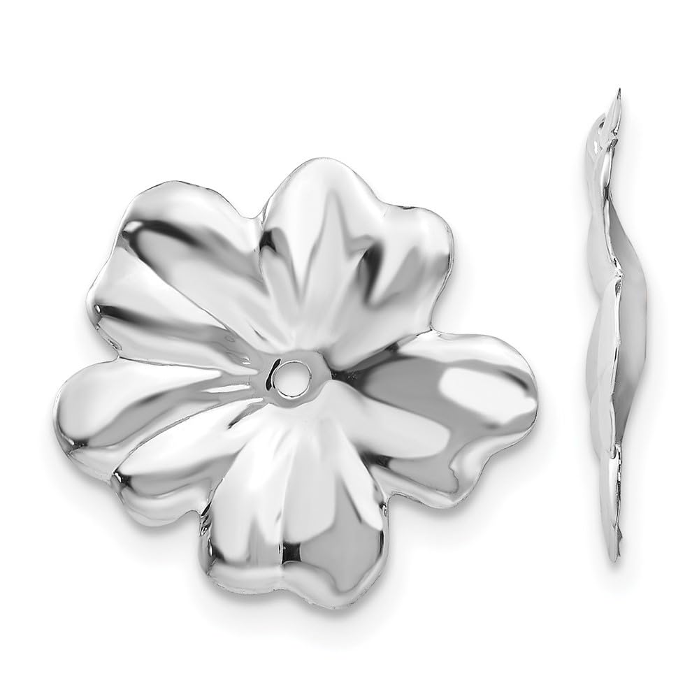 14k White Gold Floral Earring Jackets for Women - Diamond2Deal Elegant Stud Enhancers (0.43