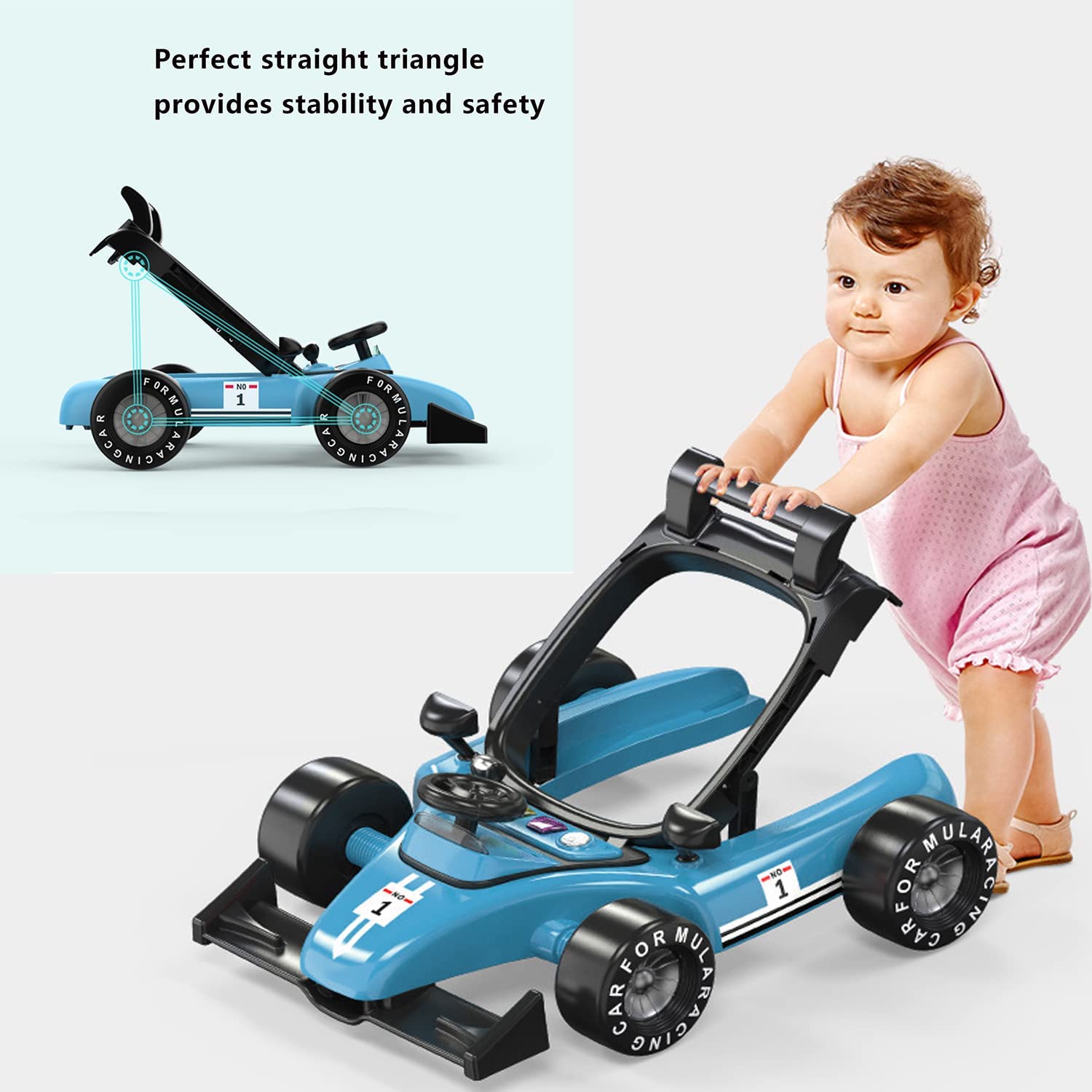 4-in-1 Foldable Baby Walker with Adjustable Height & Speed - Interactive Activity Walker with Music, Lights & Steering Wheel - Safe Push Walker Toy for Boys & Girls 6-18 Months (Blue) - Perfect for Learning to Walk & Indoor Playtime