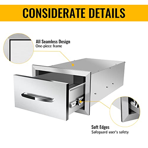 Stainless Steel Outdoor Kitchen Drawers - Flush Mount BBQ Island Drawers with Embedded Handle for Patio Grill Station (14