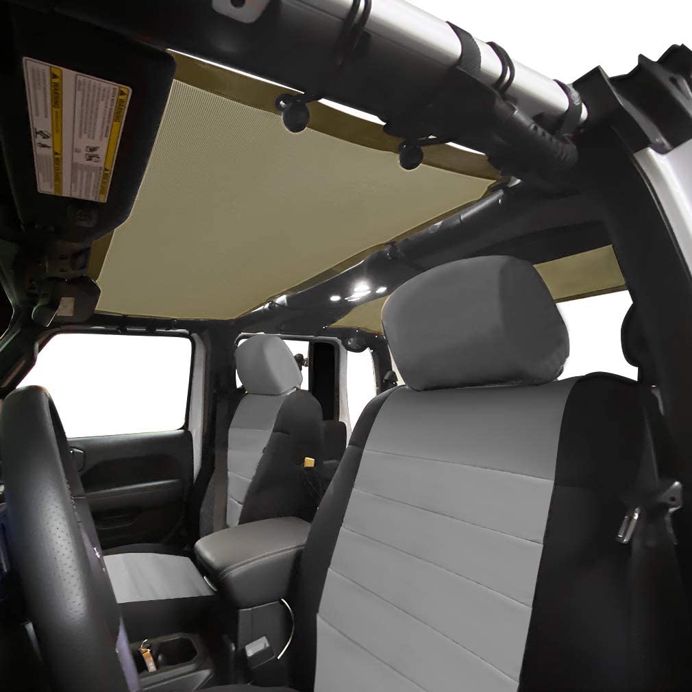 Shadeidea JT Sun Shade Top for Jeep Gladiator (2018-2023) - Mesh Roof Cover with UV Protection & Wind Noise Reduction - Includes GrabBag Pouch & 10-Year Warranty - Tank Green (Front+Rear 2-Piece Set) - Perfect for Off-Roading, Camping, and Summer Driving