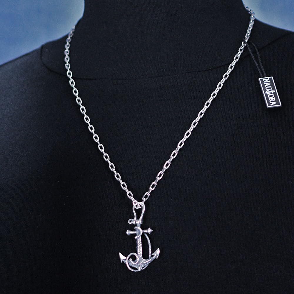 Sterling Silver Heavyweight Fouled Anchor Necklace with 24