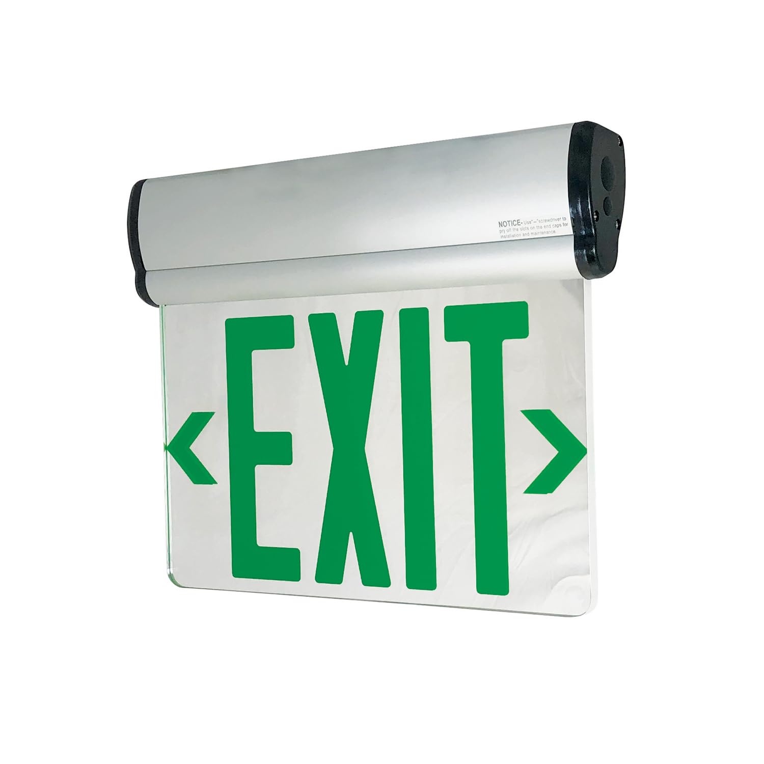 Nora Lighting NX-812-LEDG2MA Green LED Double Sided Edge-Lit Exit Sign with Battery Backup & Mirror Finish - Aluminum Frame for Emergency Exits in Commercial Buildings, Warehouses, and Public Spaces