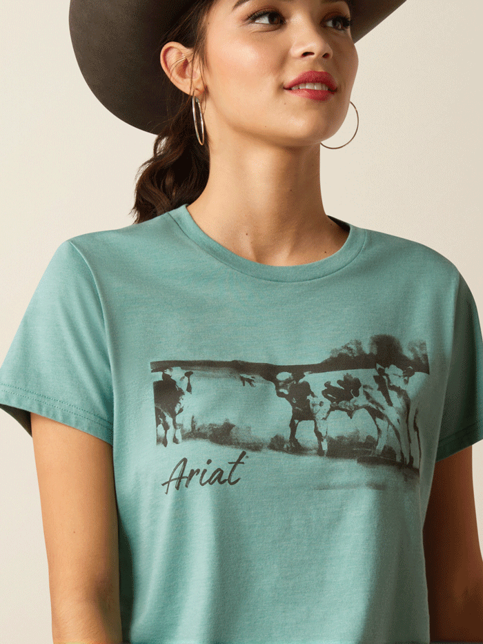 Ariat Women's Wholesome Heffers Short Sleeve T-Shirt - Ocean Blue Heather | Casual Western Style Tee for Ranch, Rodeo & Everyday Wear