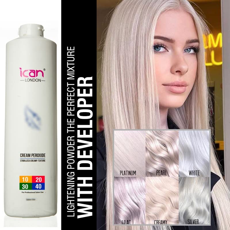 ICAN LONDON Professional 40 Volume 12% Cream Peroxide 250ml with Rapid Blue Powder Bleach 80g Kit - Hair Lightening & Bleaching Set for Salon & Home Use