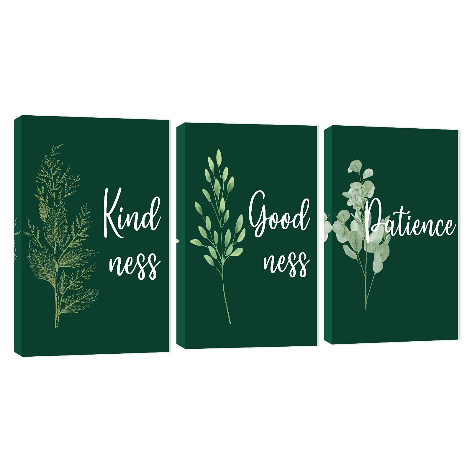 3-Panel Motivational Wall Art for Office & Home - Turquoise Inspirational Quotes Canvas Prints (20”x30”x3Pcs) - Positive Words Poster for Office Decor, Living Room & Bedroom Wall Art - Kindness, Goodness, Patience Quotes