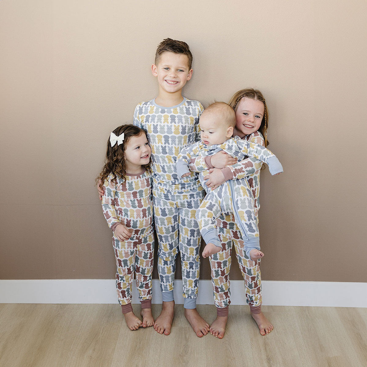 Soft Bamboo Two Piece Lounge Set - Dusty Rose Bunny Print Pajamas for Women | Cozy Sleepwear & Loungewear for Relaxing at Home