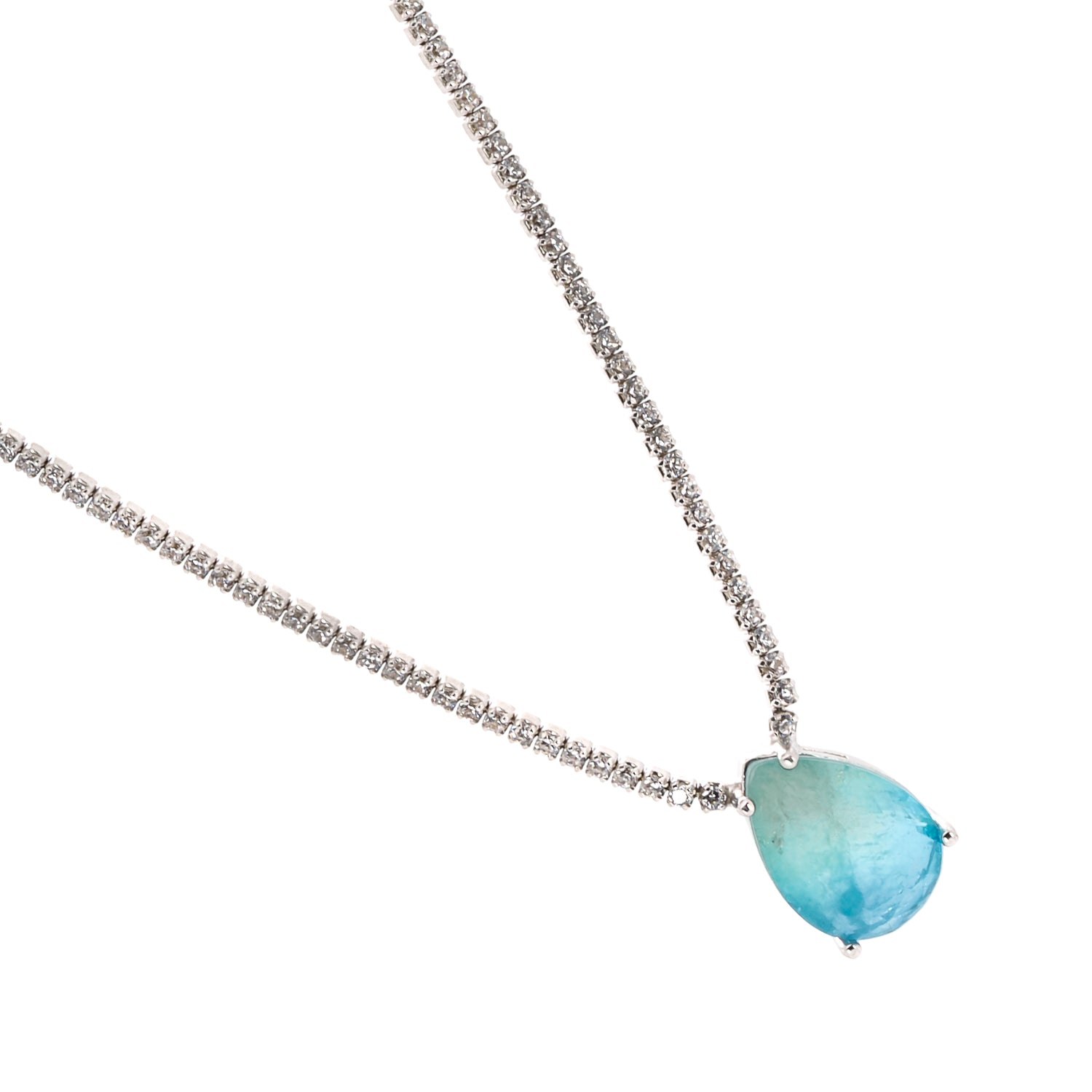 Paraiba Tourmaline Teardrop Pendant Necklace with Diamond Accents - Elegant Jewelry Gift for Women, Perfect for Weddings & Special Occasions