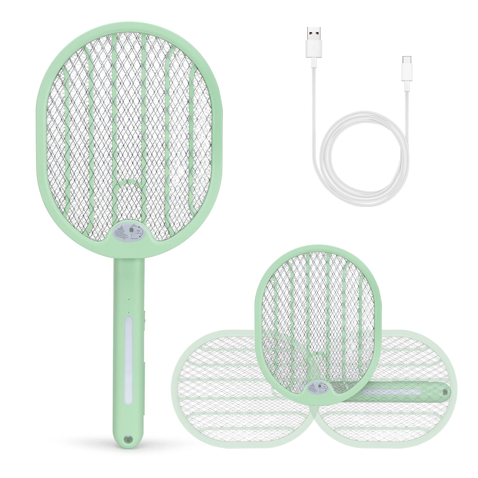 Rechargeable Electric Fly Swatter - 3000V Mosquito & Bug Zapper with Foldable Design, Lithium Battery for Indoor/Outdoor Use | Perfect for Patio, Camping & Home Pest Control
