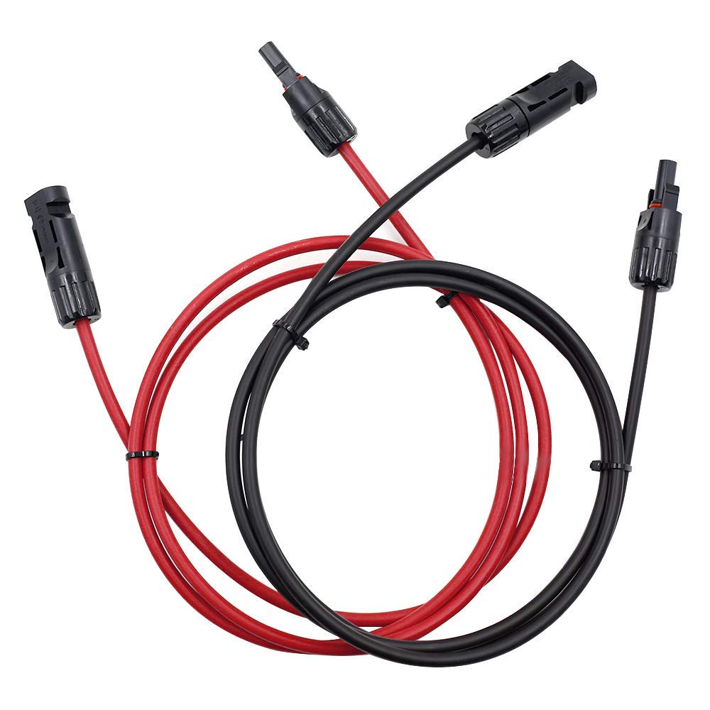 5FT Black and Red 12AWG (4mm²) Solar Panel Extension Cable with MC4 Connectors - Waterproof Solar Wire for RV, Boat, Off-Grid Systems (Set of 2) - Perfect for Solar Panel Connections and Power Extensions