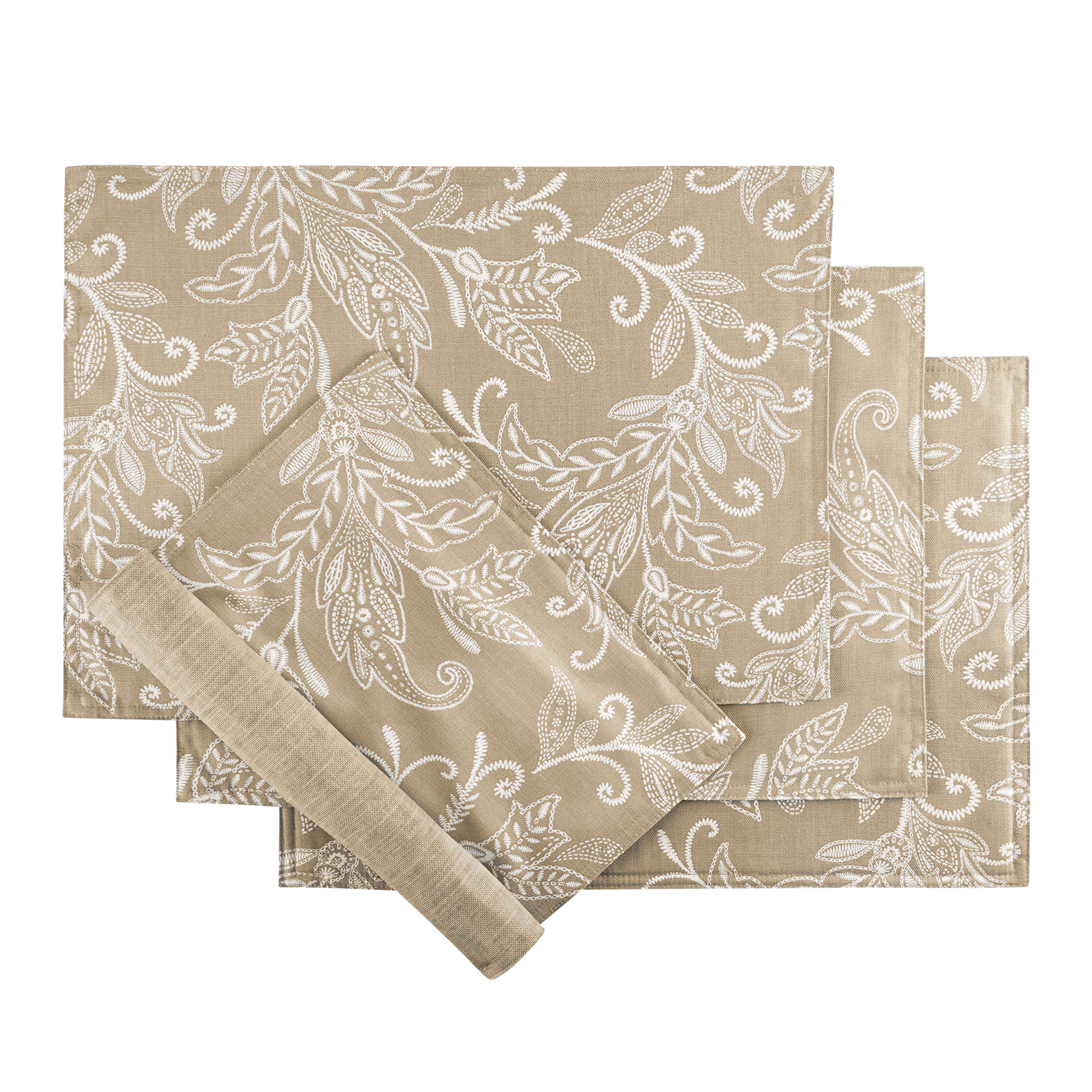 Ellis Curtain Lexington Leaf Placemats Set of 4 - Natural Tan Woven Table Mats for Dining Room Decor, Kitchen Table Setting, and Fall Thanksgiving Dinner Party