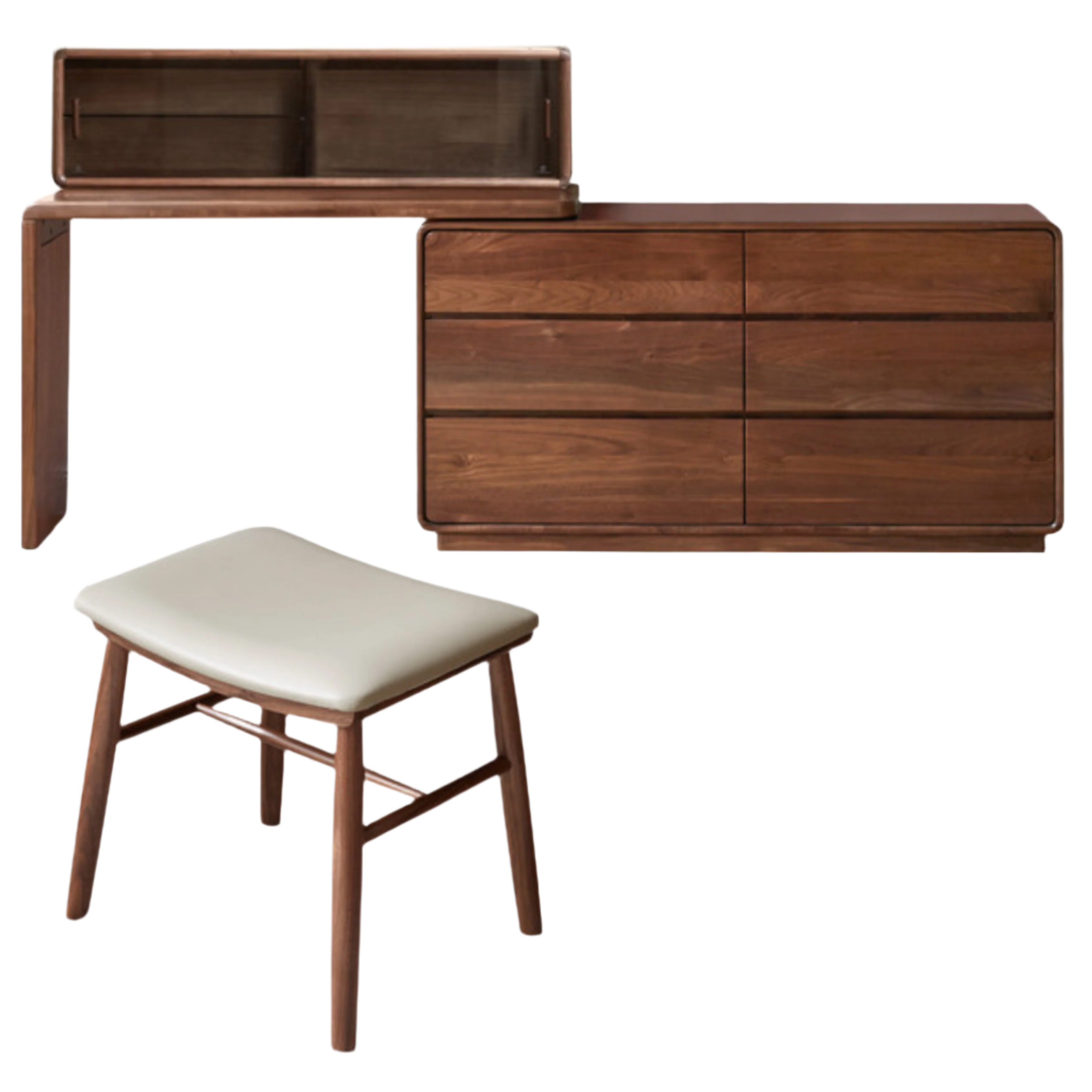Premium Black Walnut & Golden Sandalwood Solid Wood Extendable Vanity Dressing Table - Perfect for Bedroom Makeup, Beauty Salon & Home Decor