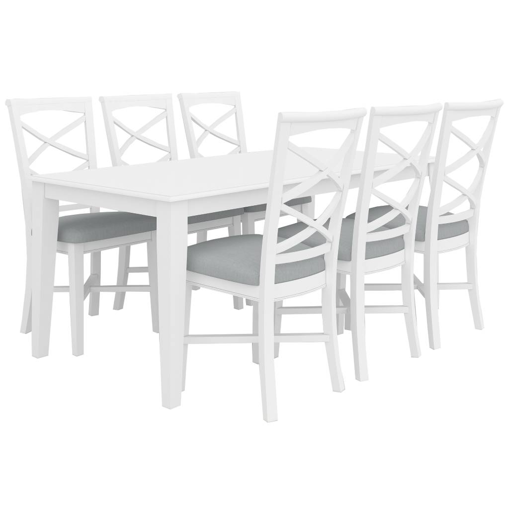 Hamptons Style White Wooden Dining Table Set with 6 Chairs - Perfect for Farmhouse Kitchens, Beach Houses & Coastal Home Decor