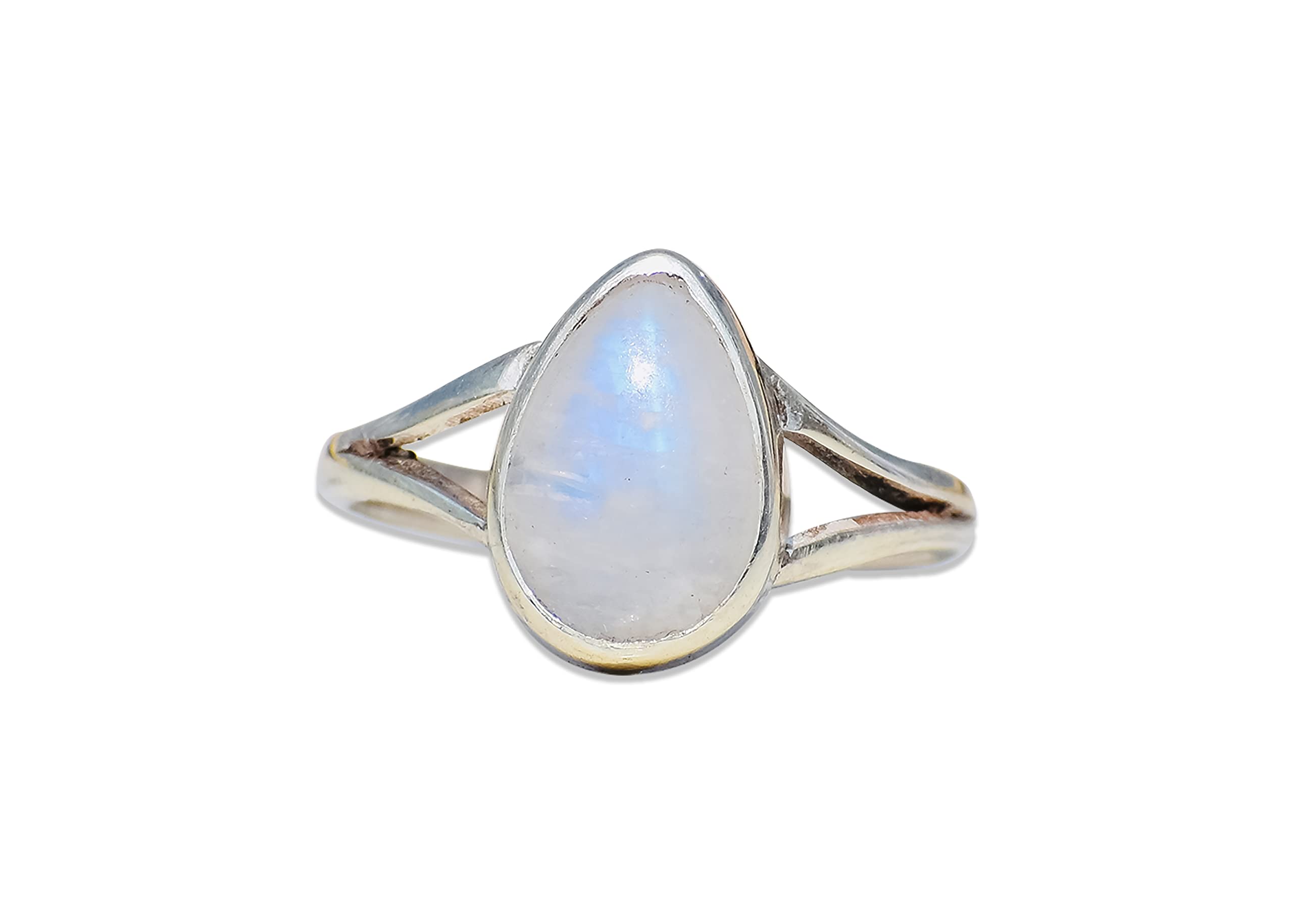 925 Sterling Silver Rainbow Moonstone Ring – Handmade Pear Cut Blue Fire Moonstone Jewelry for Women, Everyday Wear & Gift Giving (Size E 1/2) | Perfect for Weddings, Anniversaries & Boho Fashion