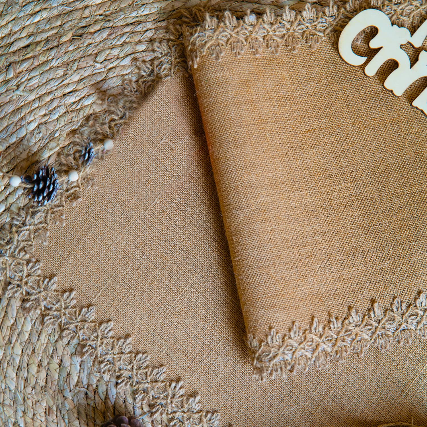 Boho Jute Lace Placemats Set of 4 - Washable Burlap Farmhouse Table Mats for Dining, Kitchen & Parties | Heat-Resistant Linen Cafe Placemats for Everyday Use & Entertaining
