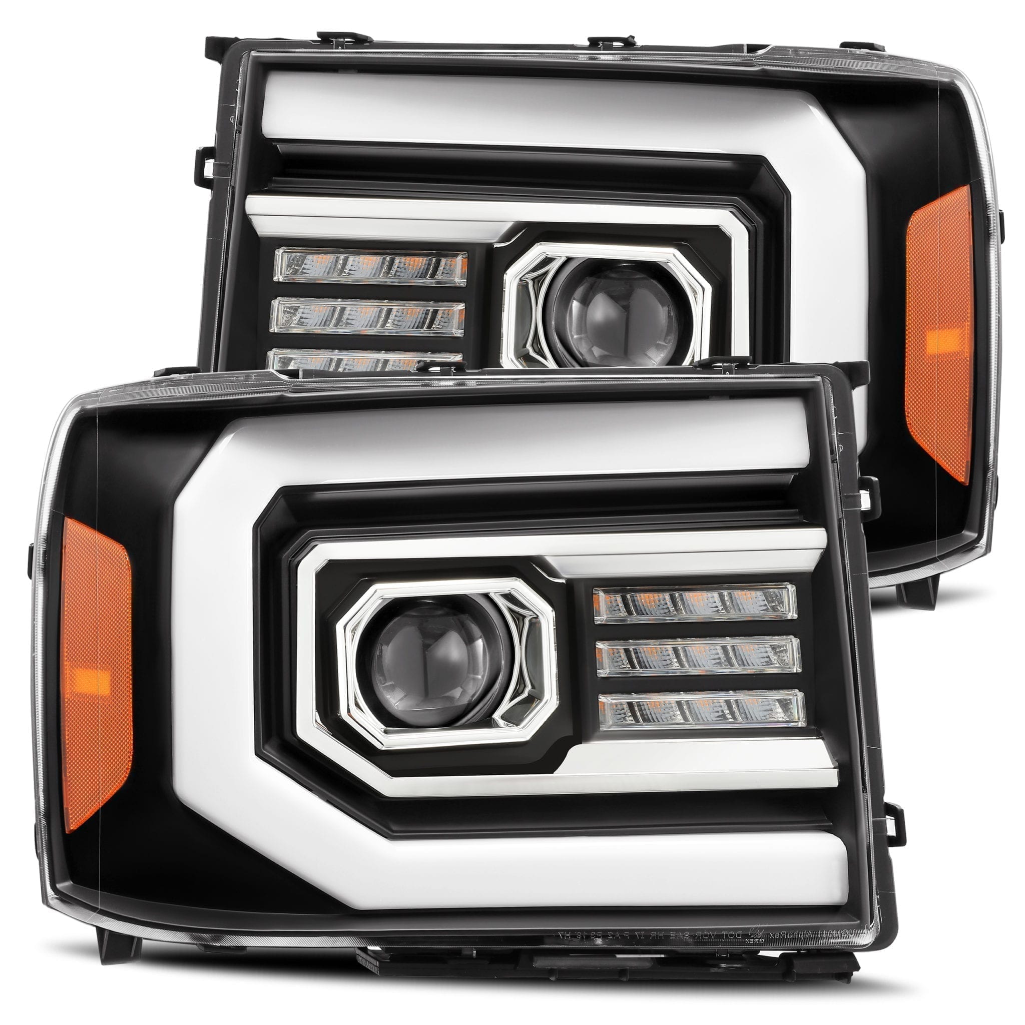 2007-2013 GMC Sierra Projector Headlights - Plank Style Matte Black with Sequential Turn Signals | Alpha Rex 880606 | Upgrade for Night Driving & Off-Road Adventures
