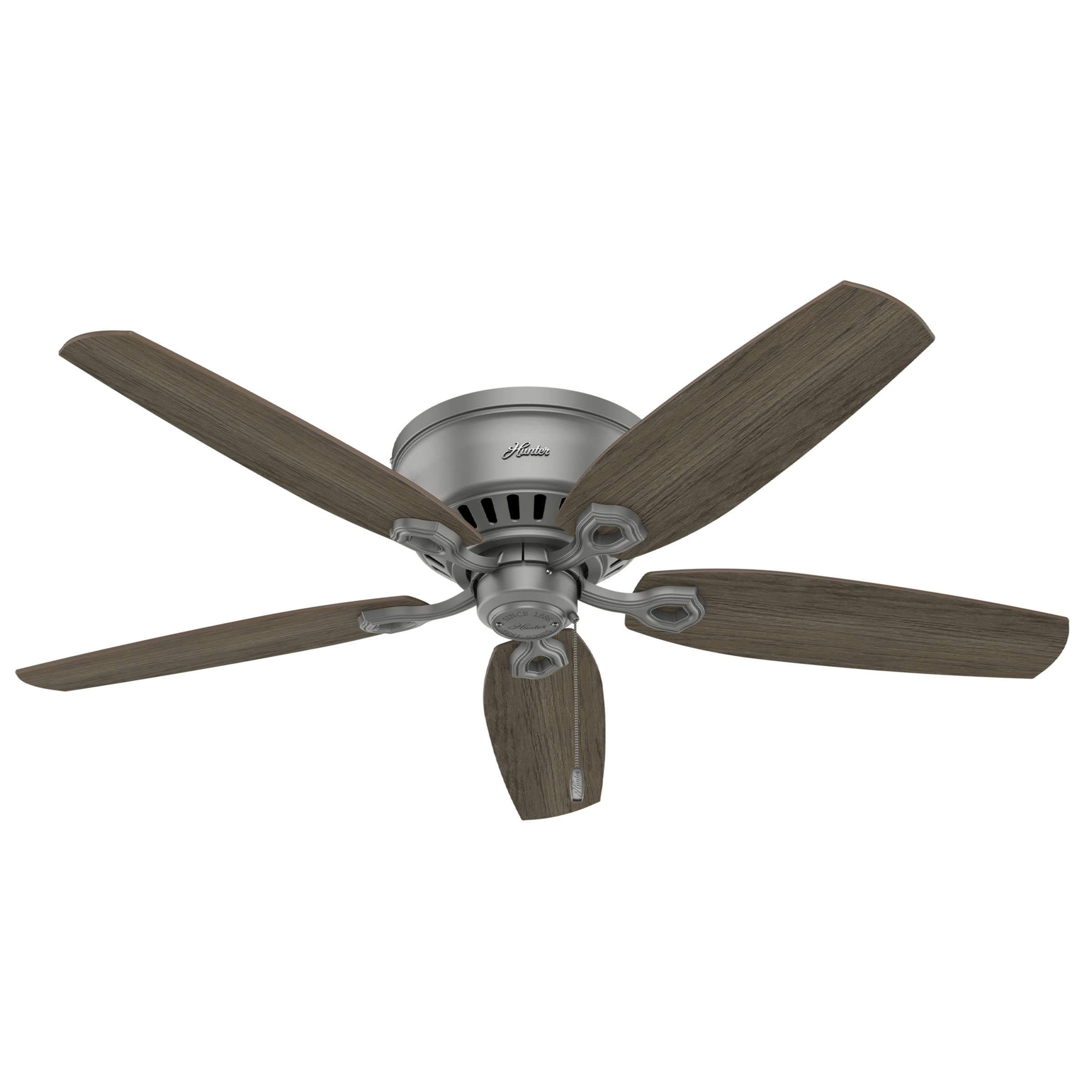 Hunter Fan Company 51113 52-Inch Low Profile Ceiling Fan with LED Light Kit - Matte Silver Finish - Pull Chain Control - Perfect for Bedrooms, Living Rooms & Home Offices