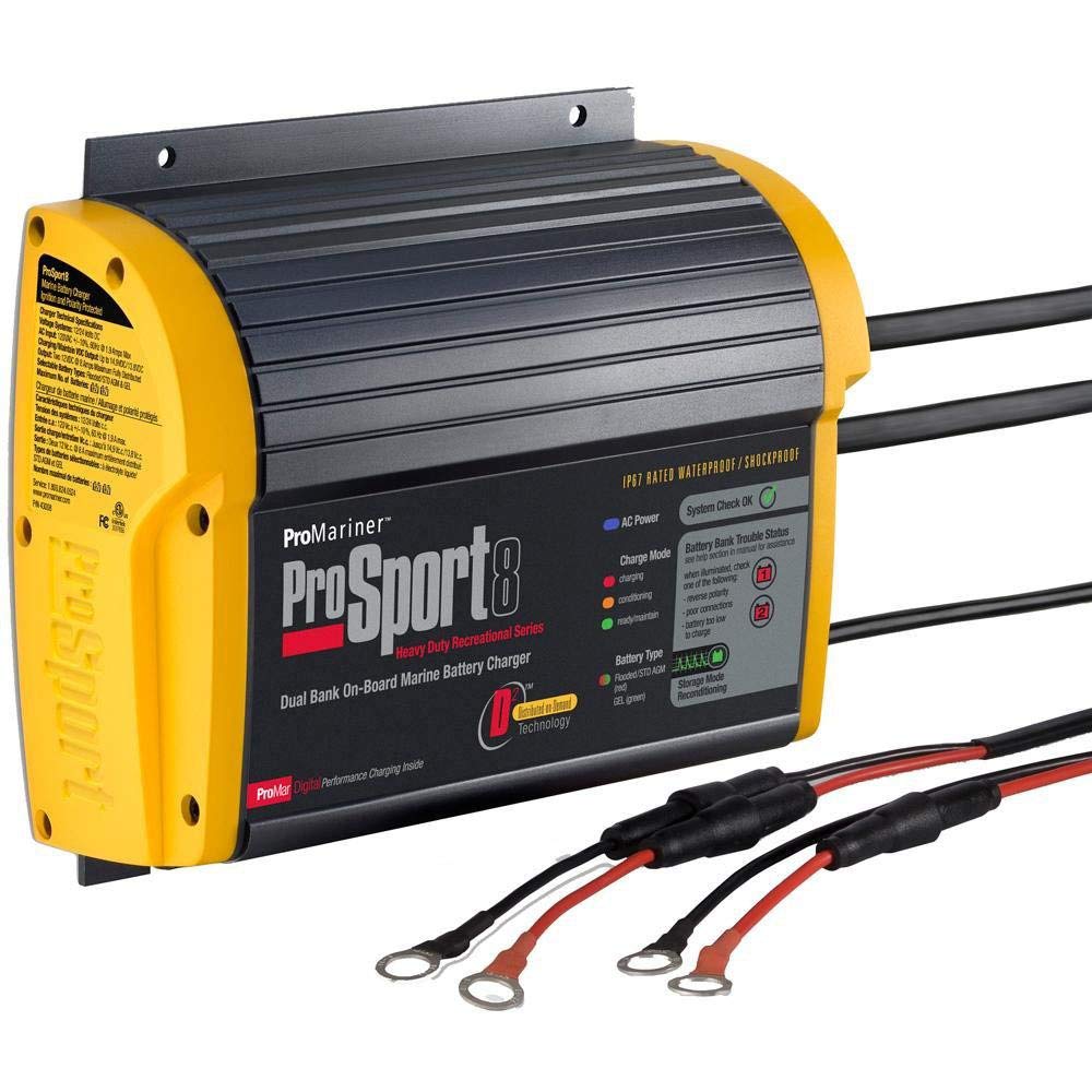 ProMariner 43008 ProSport 8 Amp 2 Bank Marine Battery Charger - On-Board Waterproof Charging System for Boats, Yachts & RVs - Perfect for Fishing, Sailing & Marine Electronics Accessories