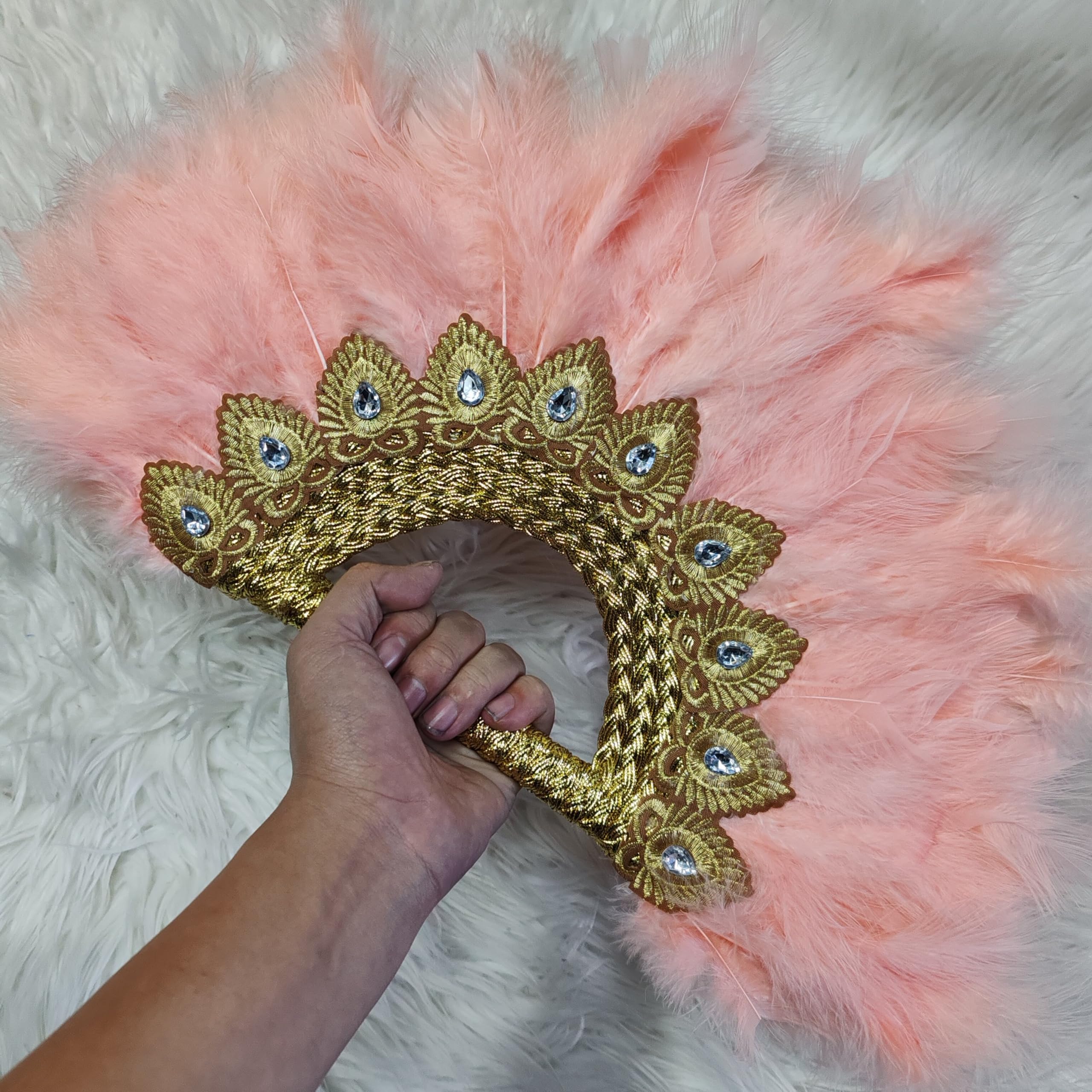 Elegant Peach Bridal Feather Hand Fan - African Custom Wedding Accessory, Costume Dancing Show & Tea Party Decoration | Perfect for Bridal Showers, Weddings & Themed Events