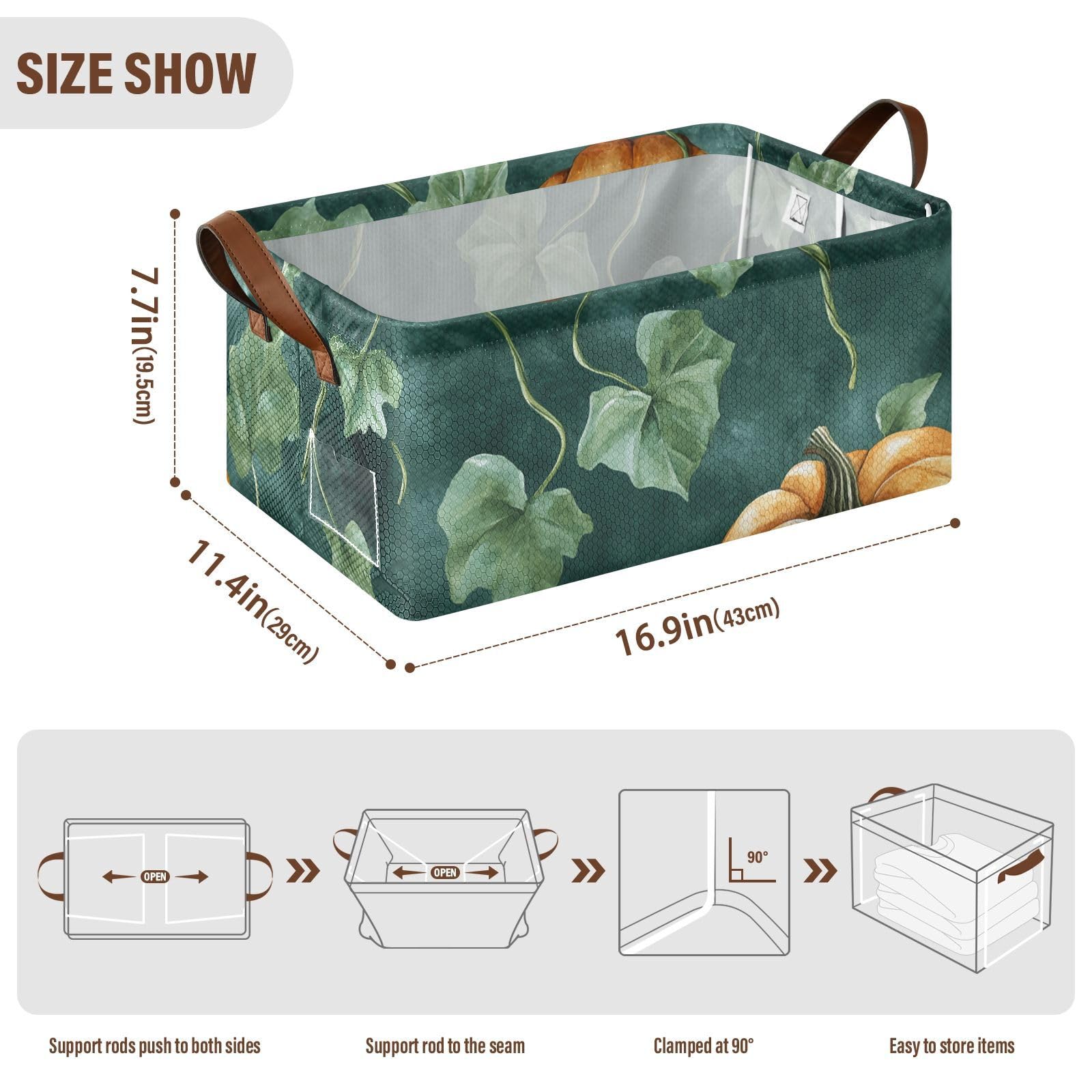 Foldable Metal Frame Storage Bins - Green Pumpkin Organizer for Home & Office