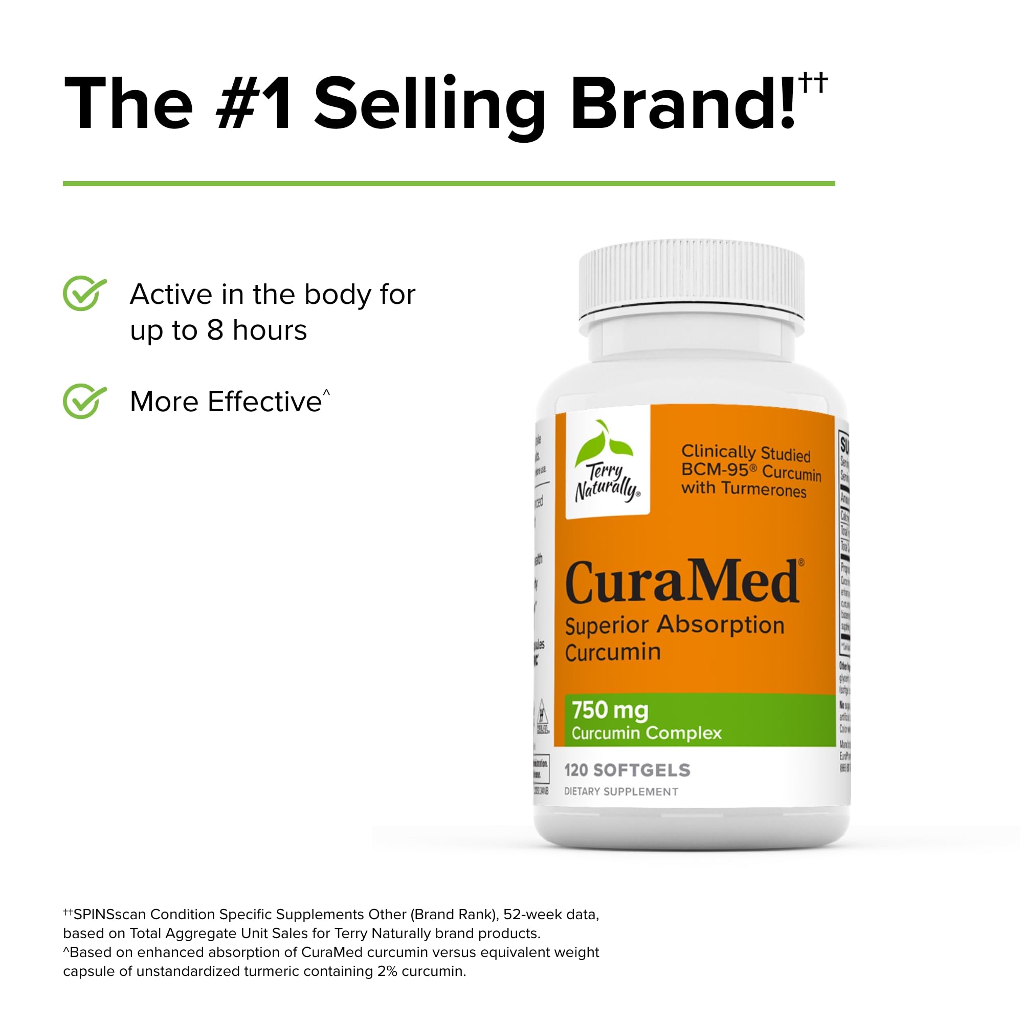 Terry Naturally CuraMed 750mg - High-Potency Curcumin Complex Supplement for Brain, Heart, Kidney, Liver & Immune Health - 120 Softgels (Pack of 2) - Supports Cognitive Function & Overall Wellness for Active Lifestyles