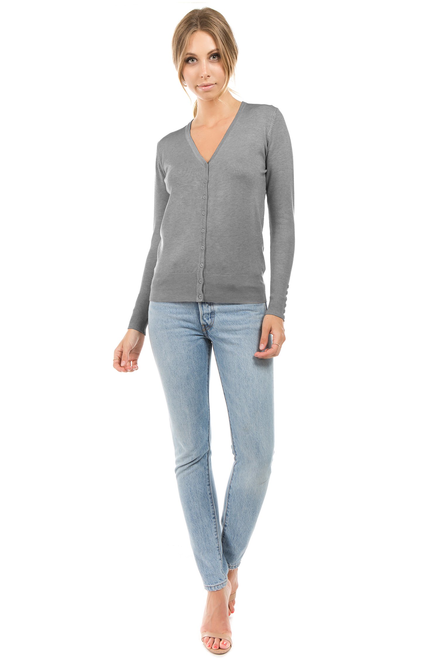 Women's Classic Long Sleeve Cardigan with Decorative Buttons - Soft Knit Sweater for Office, Casual Wear & Fall Layering